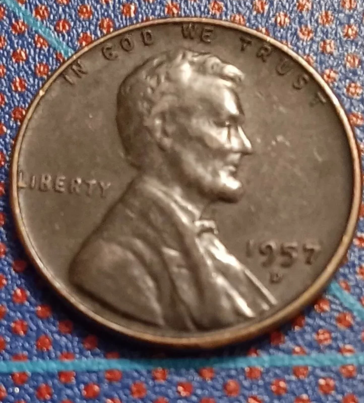1957 D Lincoln Wheat Penny D mint, One Cent Coin beautiful dark brown rare color - Thumbnail 3