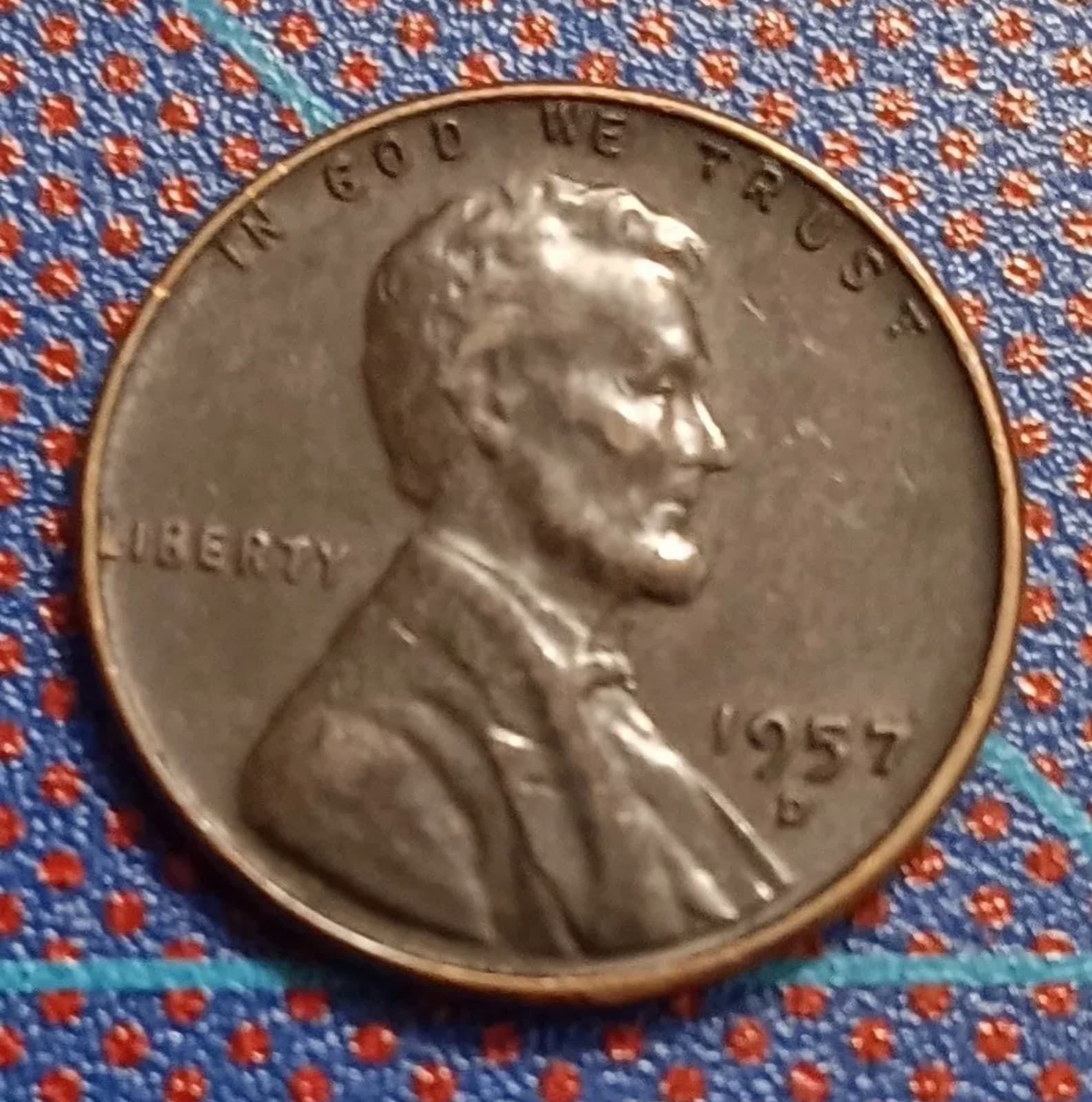 1957 D Lincoln Wheat Penny D mint, One Cent Coin beautiful dark brown rare color - Thumbnail 2