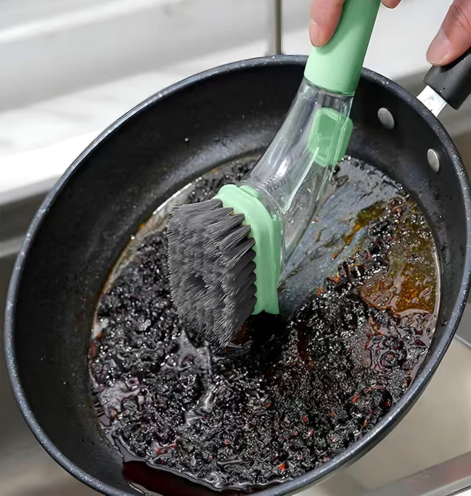 Soap Dispensing Dish Brush with Handle 2-in-1 - Thumbnail 4