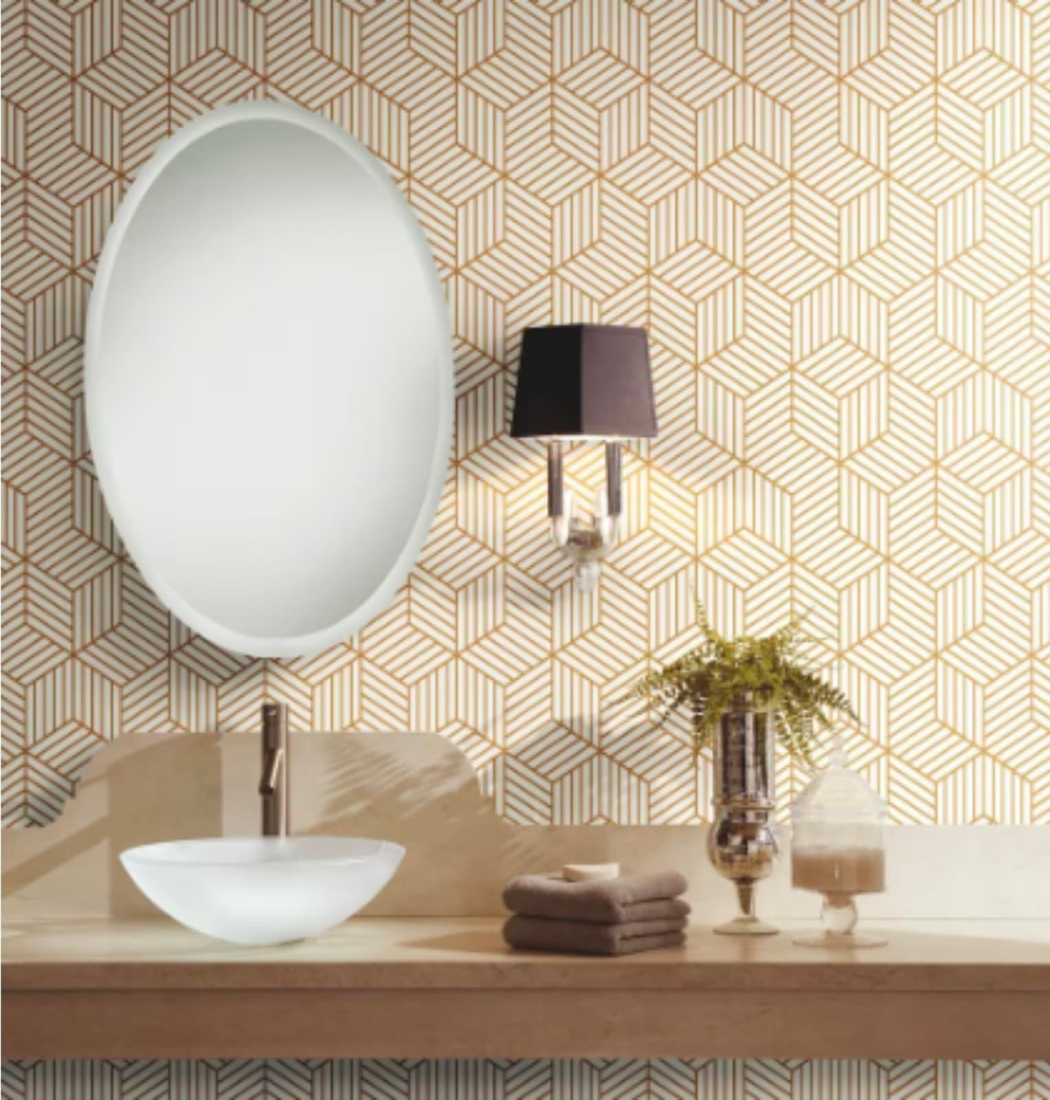 Peel & Stick Wallpaper Gold Striped Hexagon 15.7"x472" - Thumbnail 3