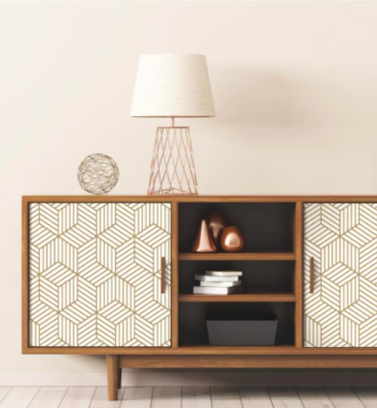 Peel & Stick Wallpaper Gold Striped Hexagon 15.7"x472" - Thumbnail 5