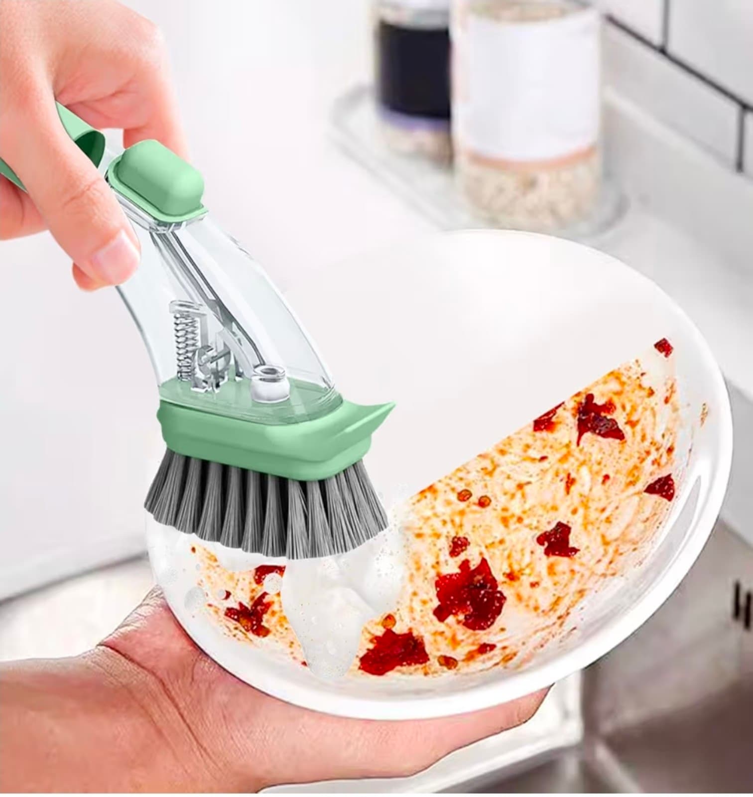 Soap Dispensing Dish Brush with Handle 2-in-1 - Thumbnail 2