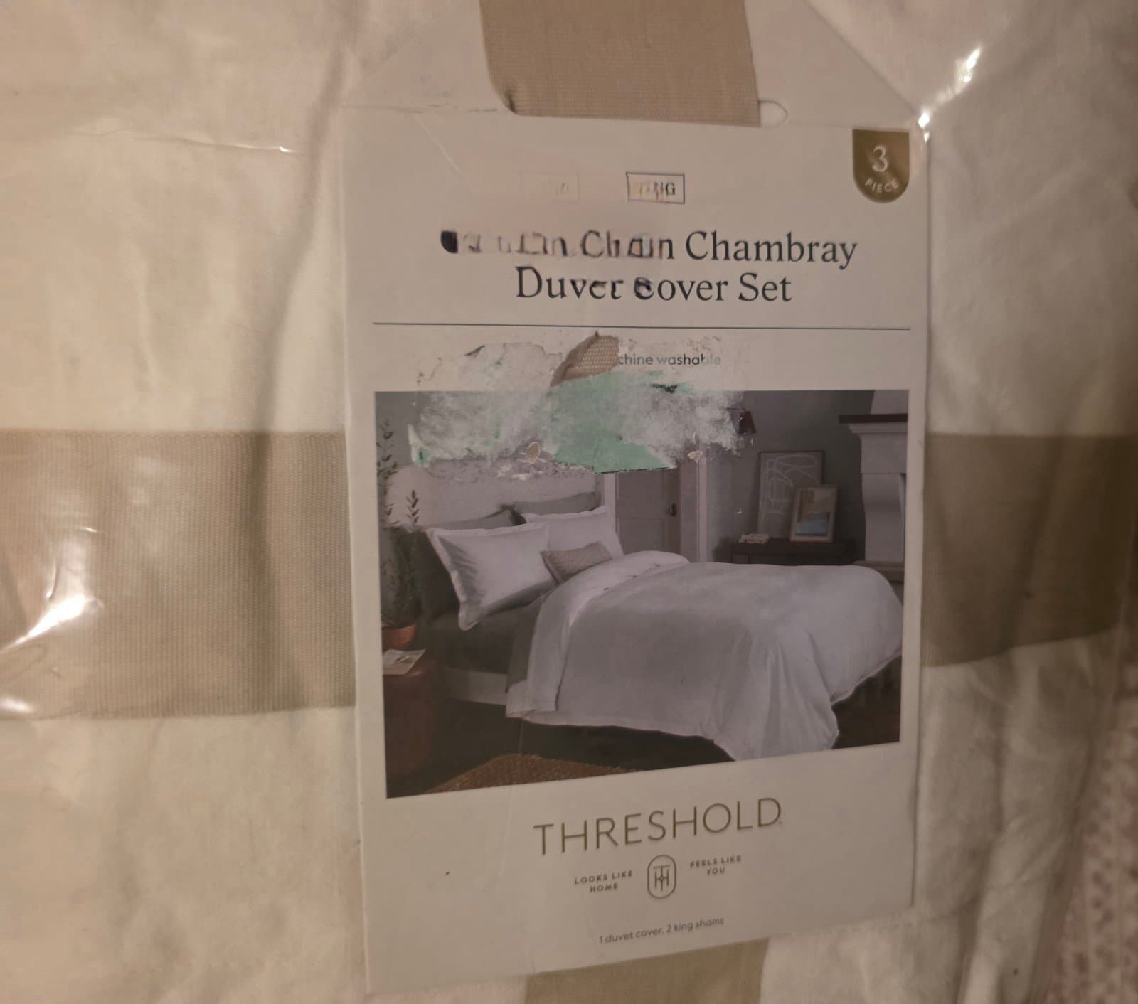 Chambray Duvet Cover & Sham Set - Threshold King Size Khaki - Image 1