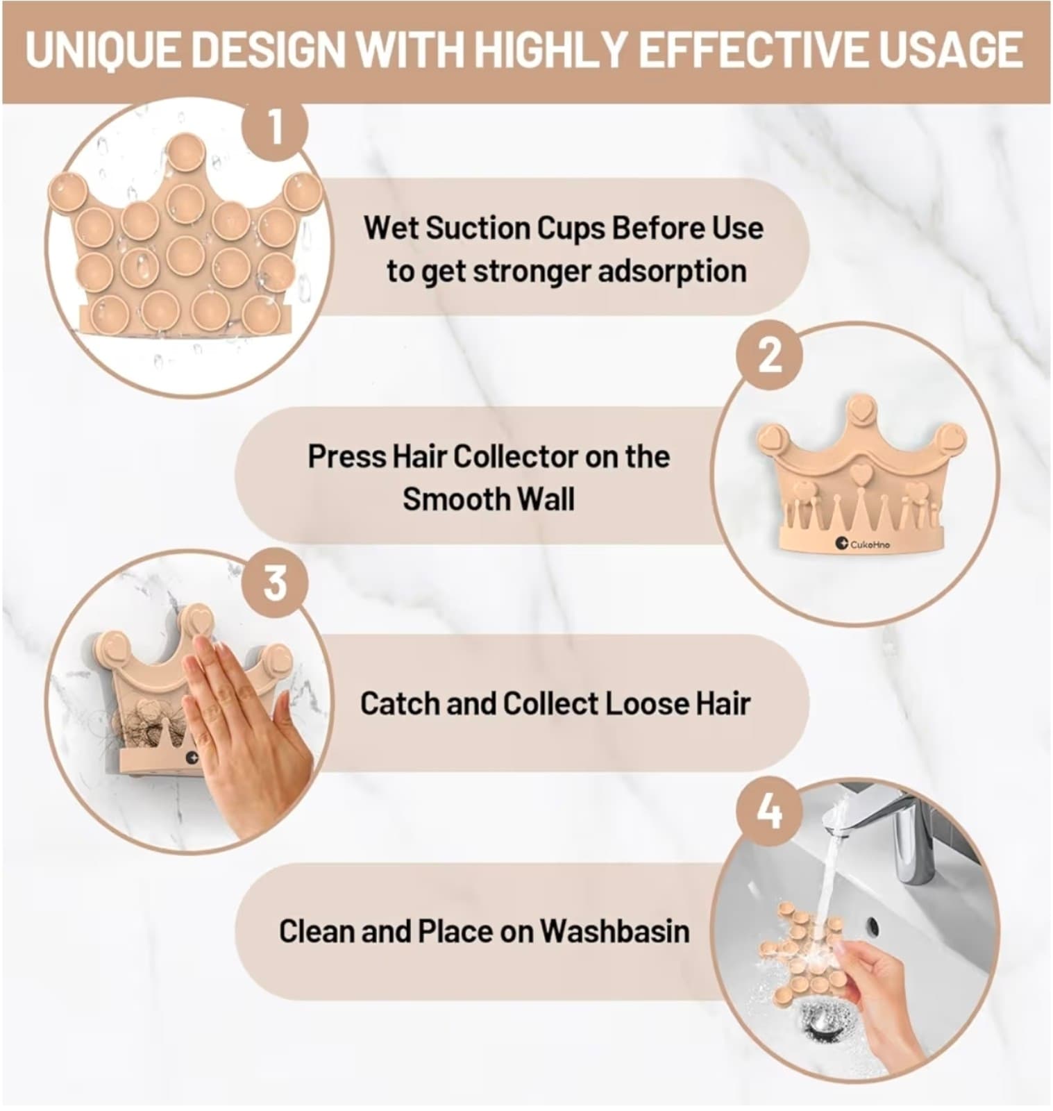 Silicone Suction Hair Catcher, Wall-Mount Suction - Thumbnail 4