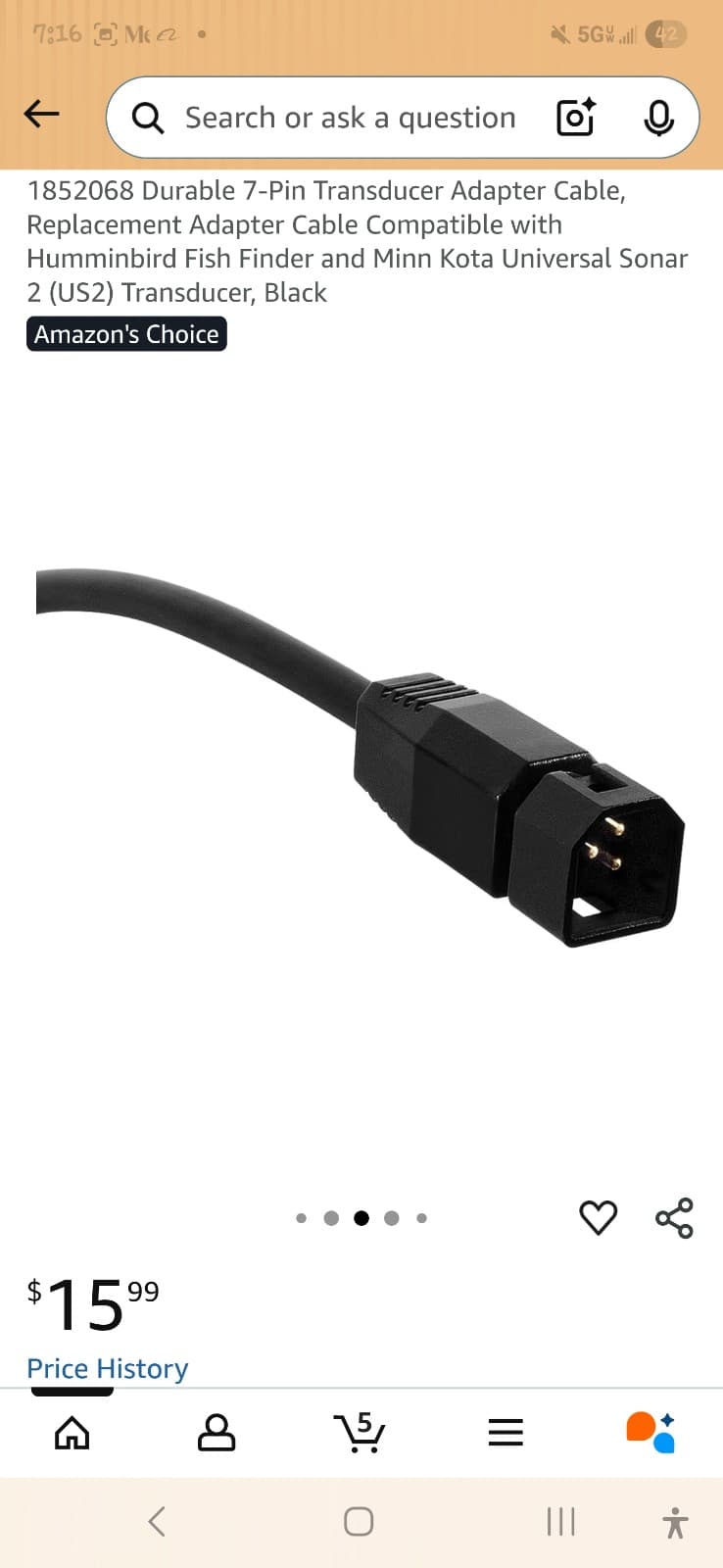 Transducer Adapter Cable, Replacement Adapter for Humminbird & Minn Kota Fish - Thumbnail 3