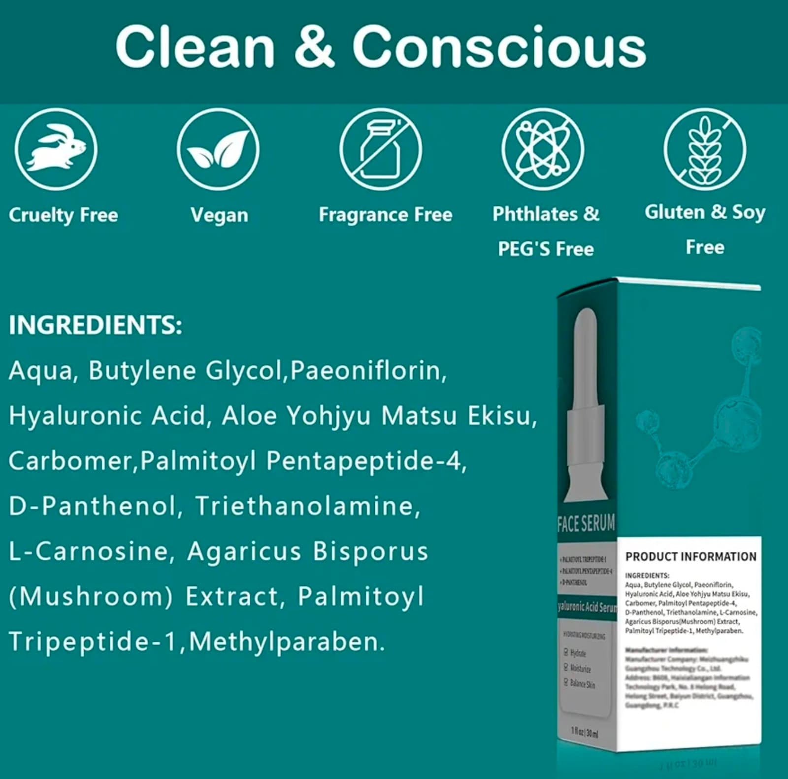 Hyaluronic Acid Serum with Advanced Peptide Complex for Optimal Hydration & Skin - Thumbnail 3