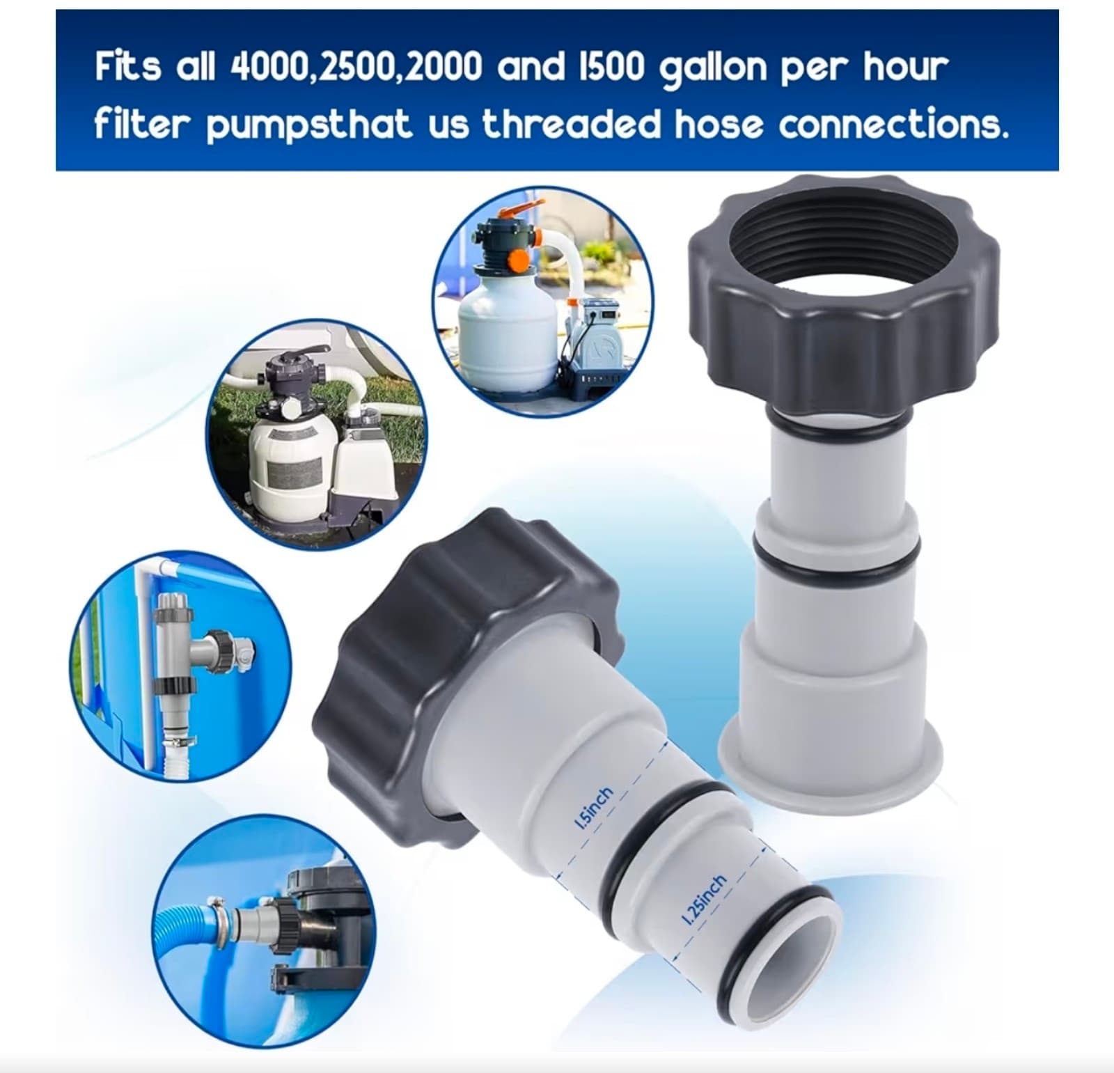 Pool Hose Adapter Type A/B for Intex Pool Hose Adapter with Clamp Washer and 1.5 - Thumbnail 4