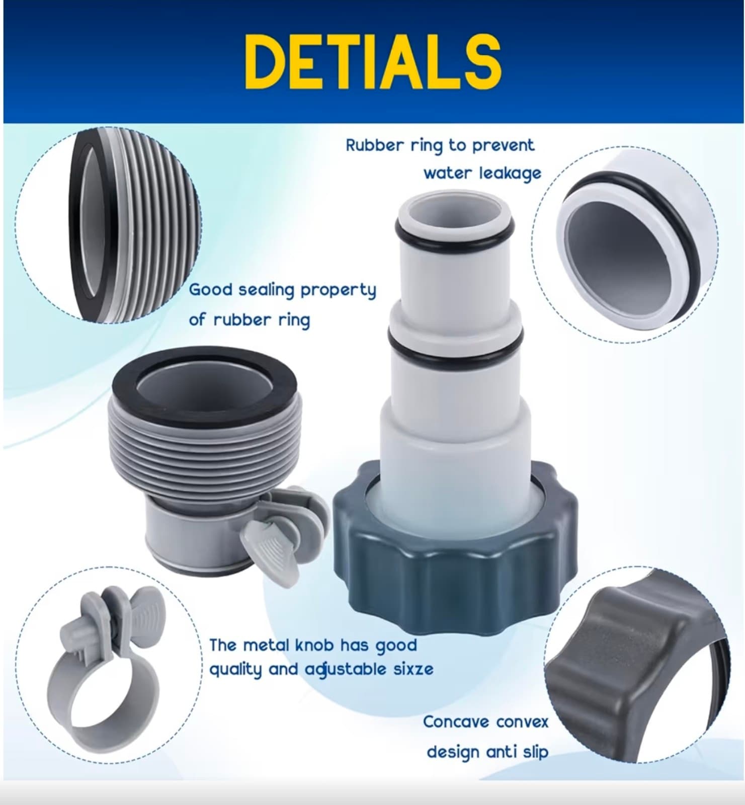 Pool Hose Adapter Type A/B for Intex Pool Hose Adapter with Clamp Washer and 1.5 - Thumbnail 3