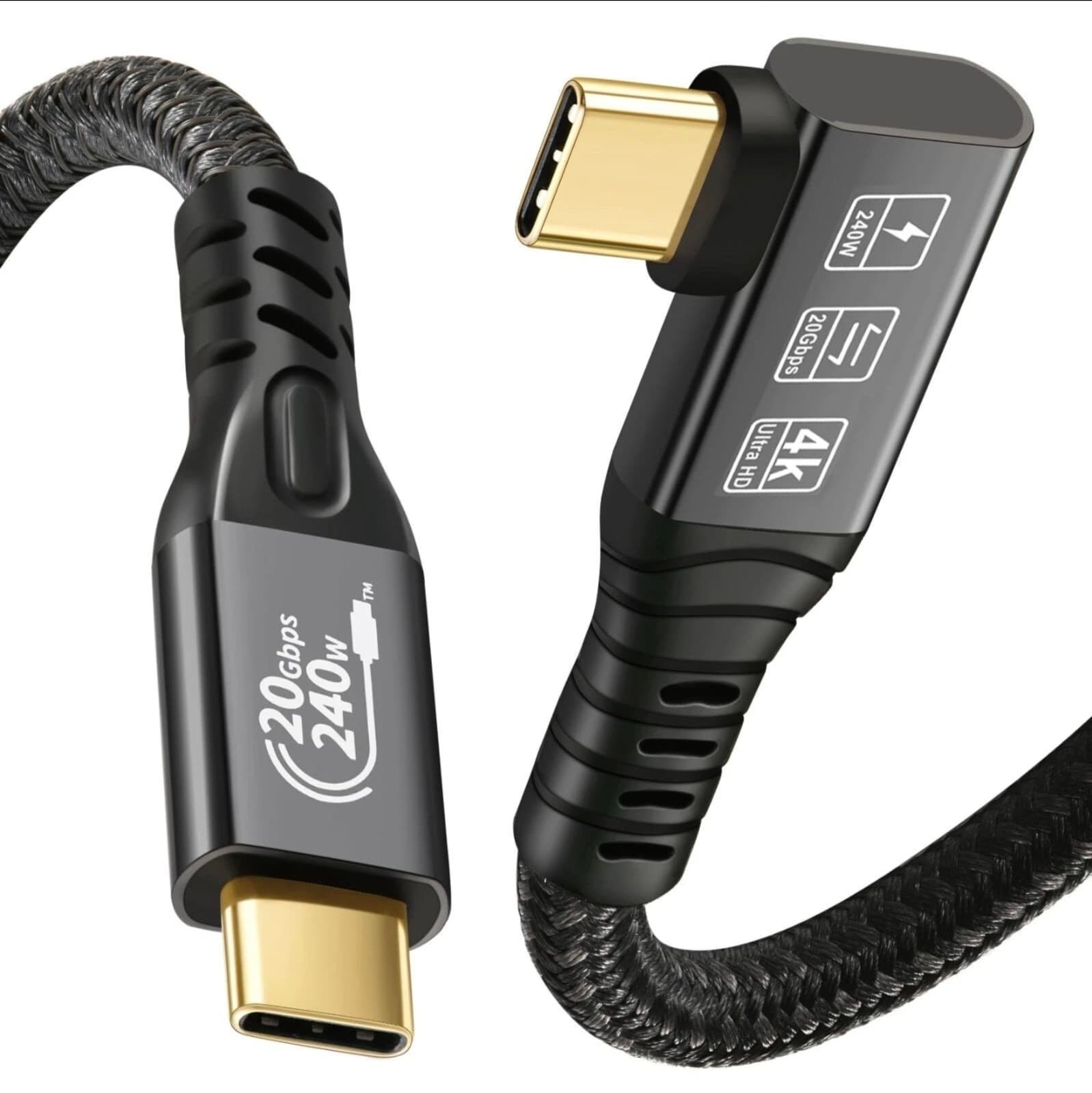 USB C 3.2 Gen2x2 Cable 90 Degree 20Gbps 240W 4K@60Hz UHD Video 0.5M Cord - Image 1