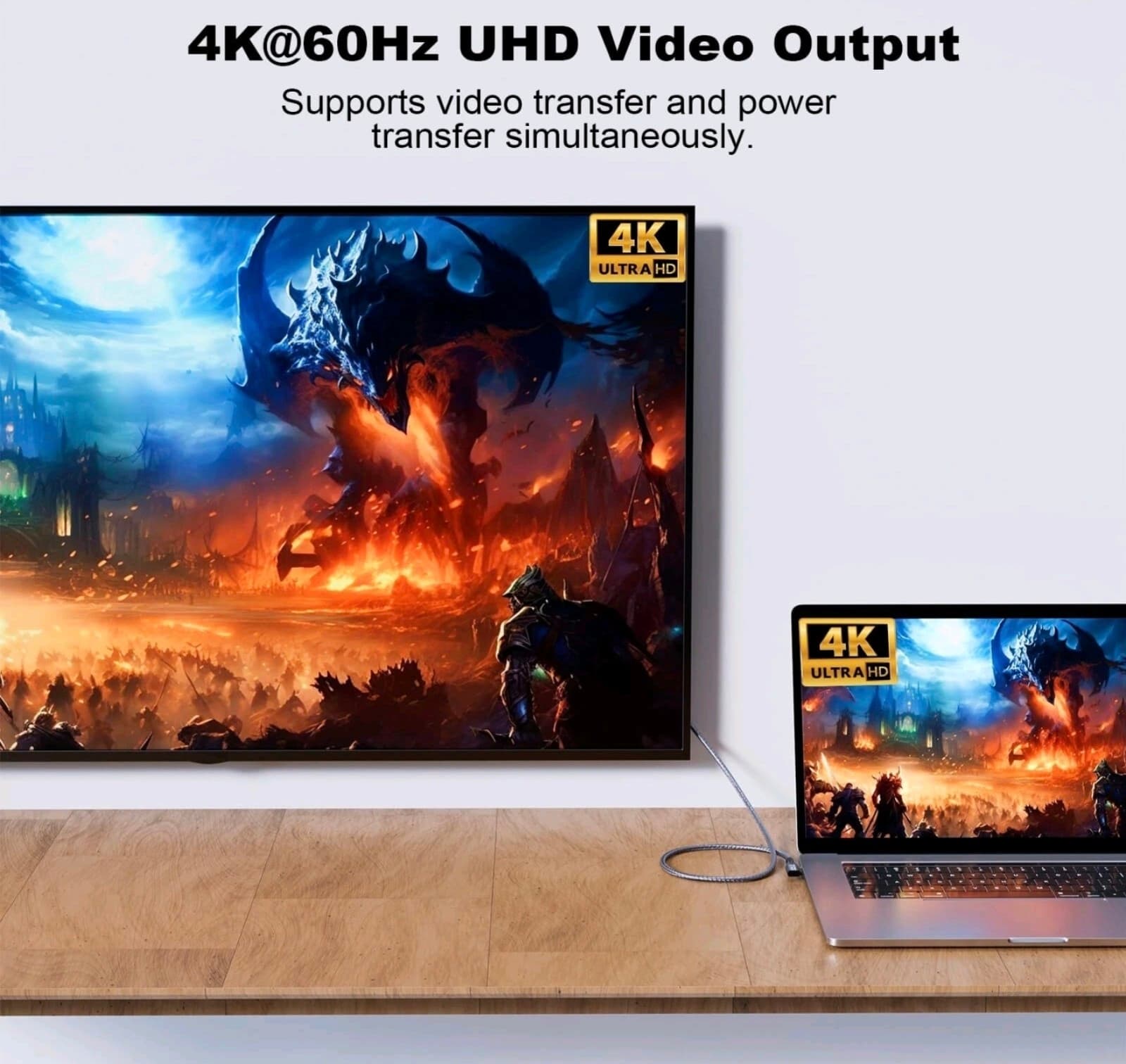 USB C 3.2 Gen2x2 Cable 90 Degree 20Gbps 240W 4K@60Hz UHD Video 0.5M Cord - Thumbnail 4