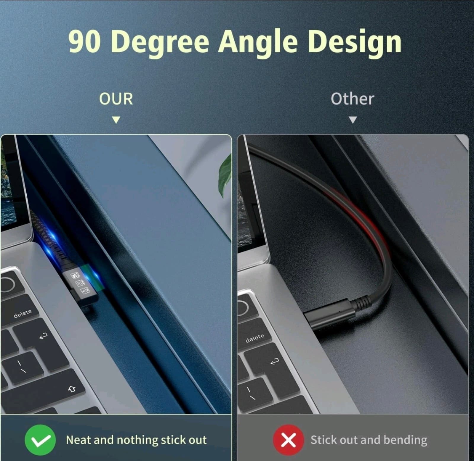 USB C 3.2 Gen2x2 Cable 90 Degree 20Gbps 240W 4K@60Hz UHD Video 0.5M Cord - Thumbnail 5