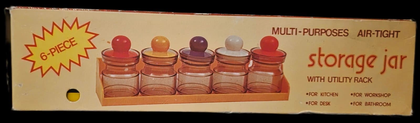 Vintage Multi Primary Color Plastic Storage Spice Jars Yellow Rack 4” Tall - Image 1