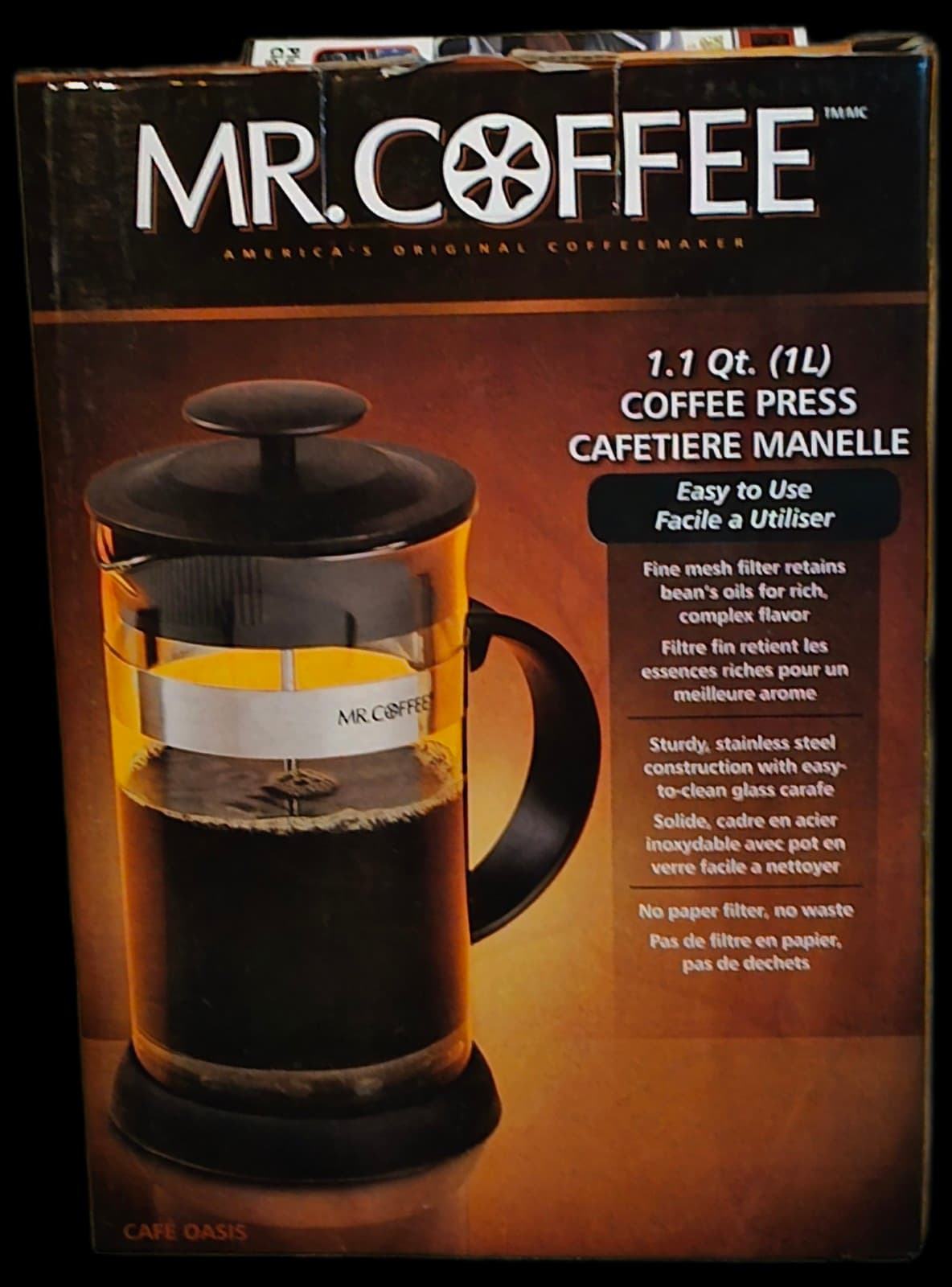 Mr. Coffee French Coffee Press Stainless Steel Glass Carafe Coffee Maker 32 oz - Thumbnail 2