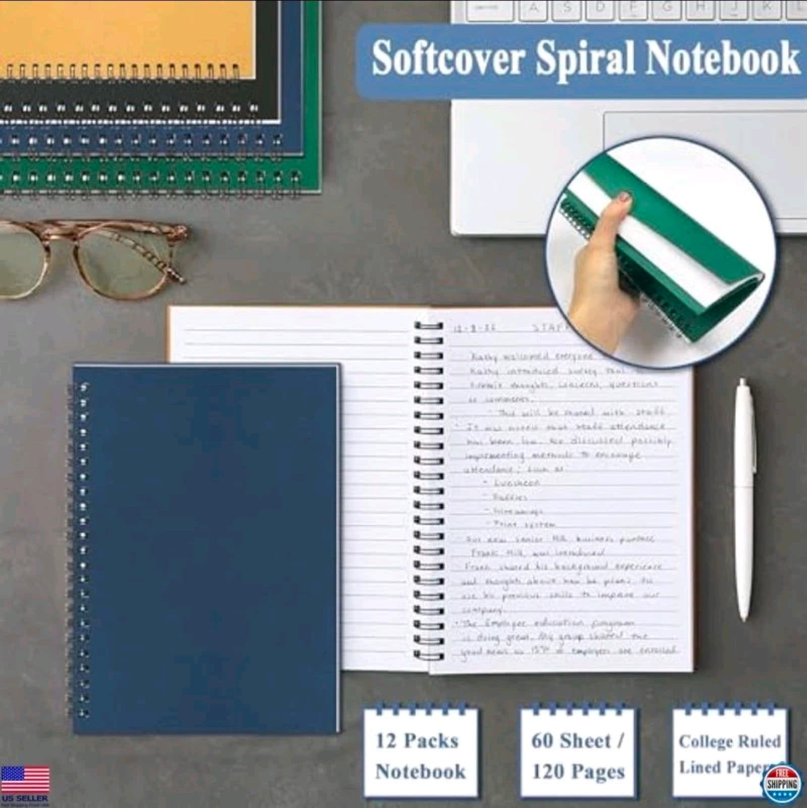 Spiral Notebook Set - 8-Pack, 120 Pages, 8.25x5.5 Inches - Thumbnail 4