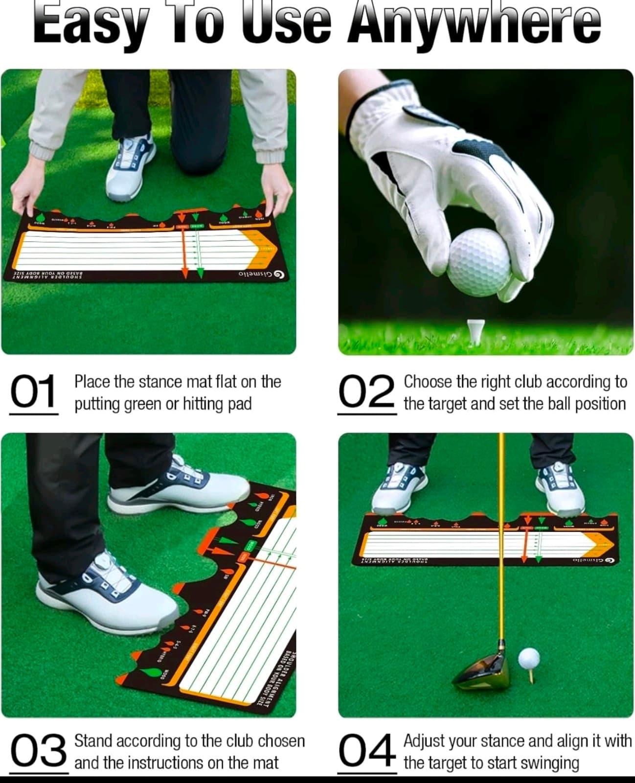 Golf Training Mat for Beginners | Posture Assistance and Entry-Level Black - Thumbnail 2