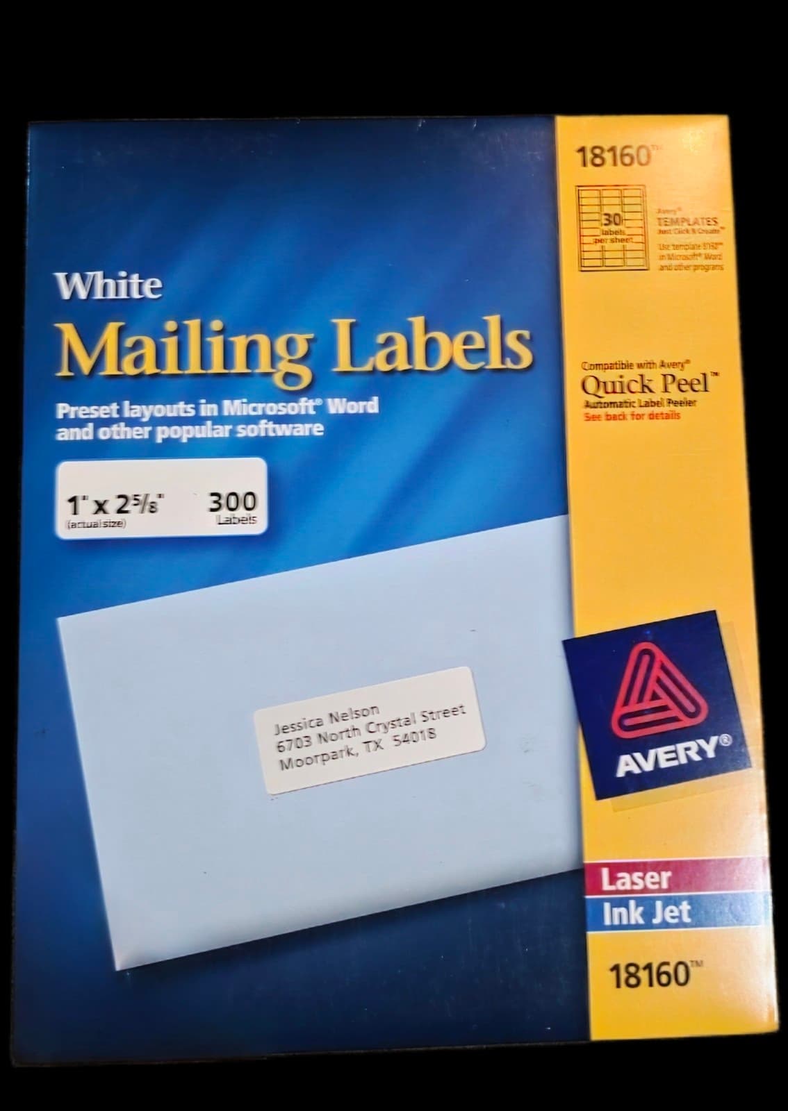 Avery Mailing Address Labels Easy Peel Laser Inkjet 1" x 2-5/8" White 125 Sheets - Image 1