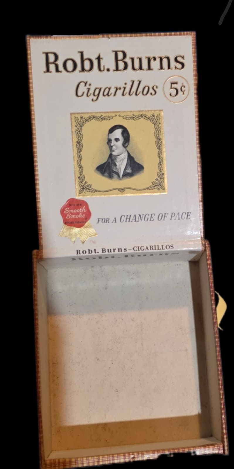 Vintage Robert Robt. Burns 5 cents Cigarillo Cigar Box Advertising Rare Old - Thumbnail 3