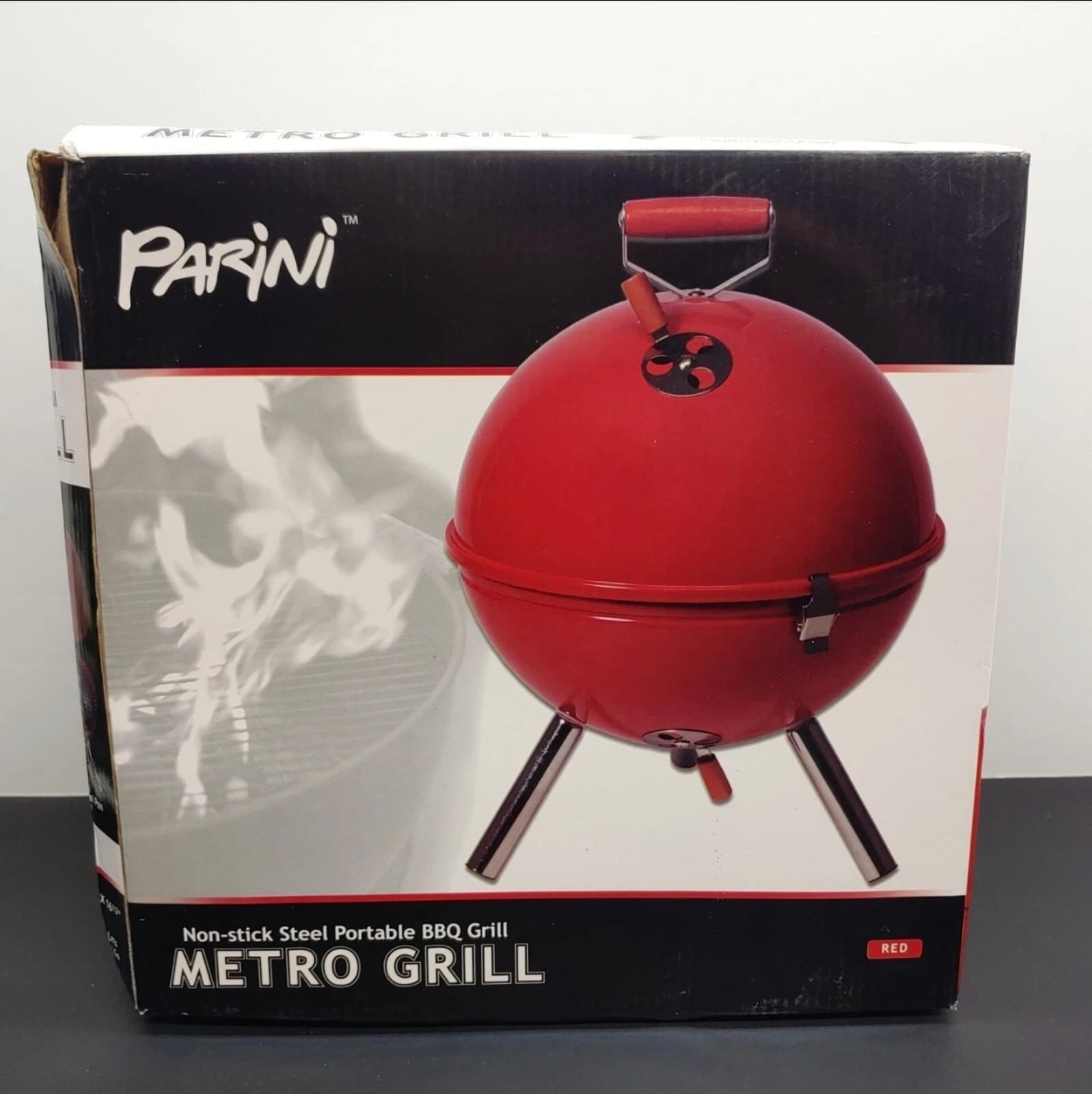Parini Metro Charcoal Grill Balcony Porch Red Non-Stick Steel Portable BBQ Grill - Image 1