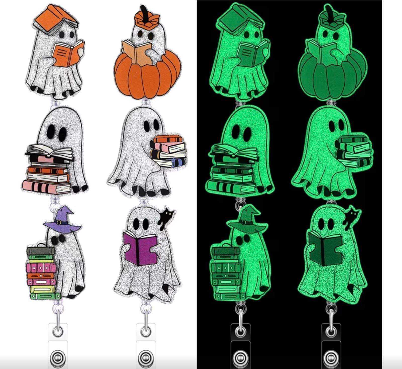 Halloween Badge Reels Bookish Ghost Glow in The Dark Funny Reading Spooky Badge - Image 1