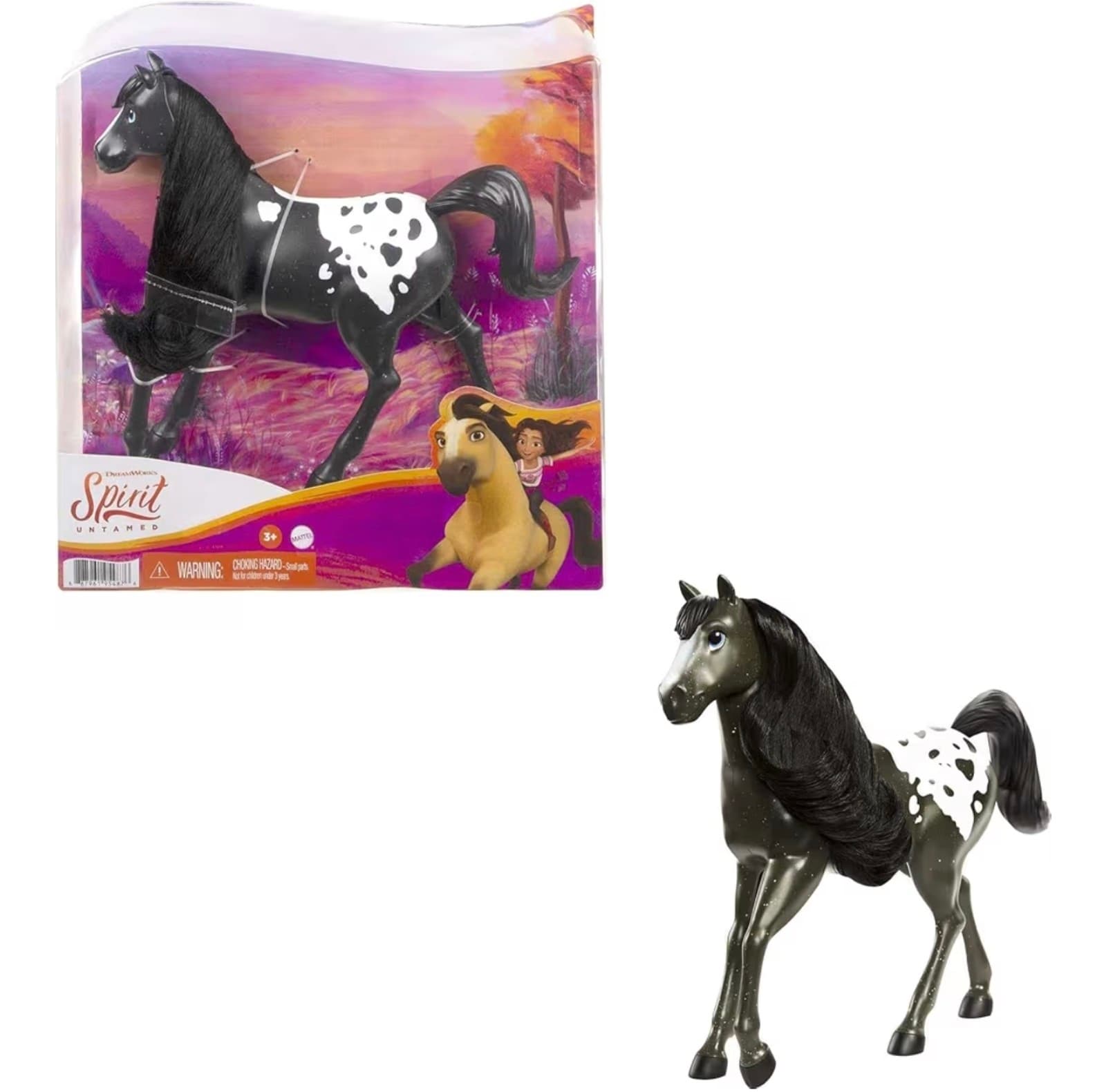 Mattel Spirit Untamed Herd Horse (Approx. 8-in), Moving Head, Black Pinto - Image 1