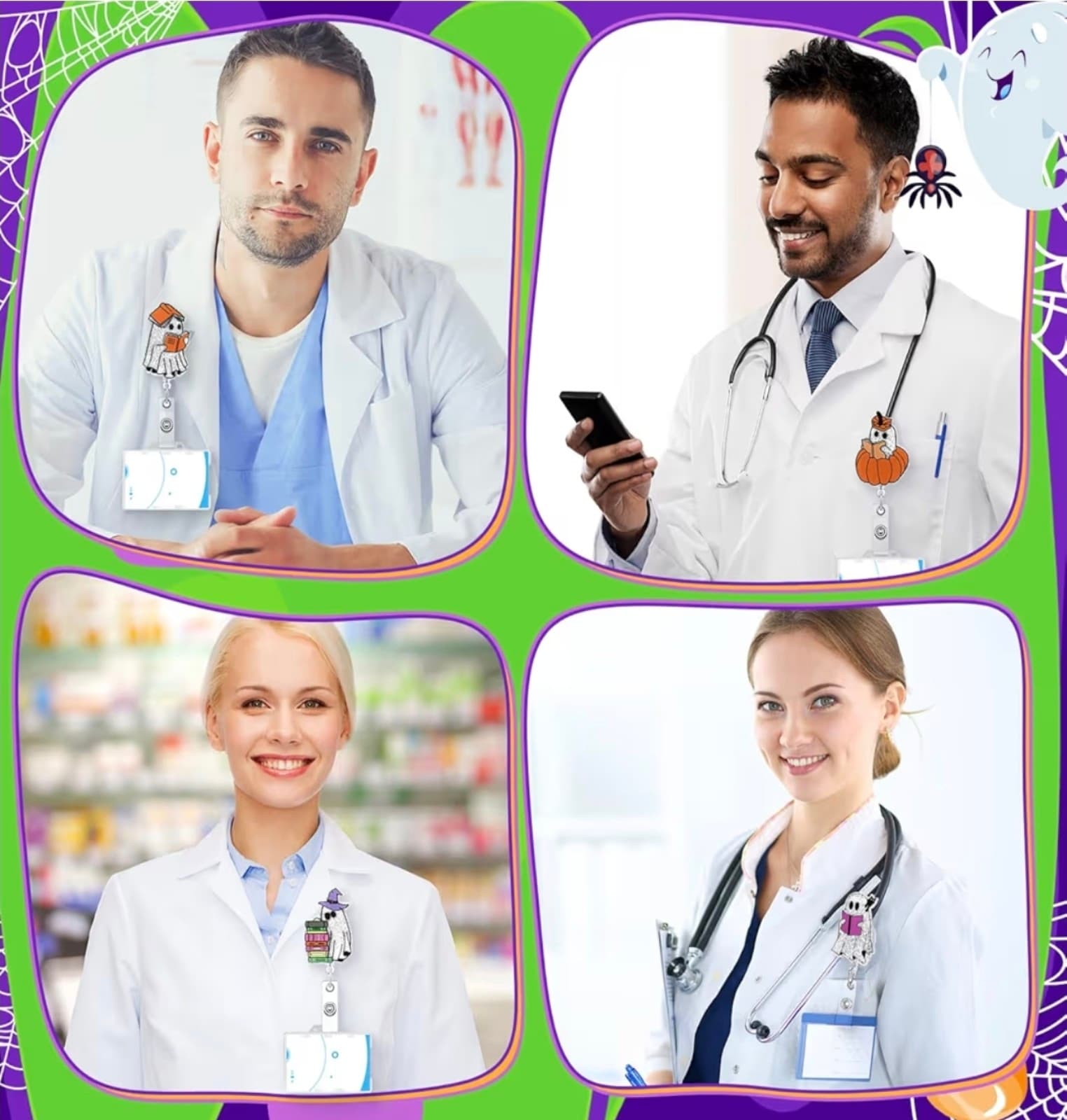 Halloween Badge Reels Bookish Ghost Glow in The Dark Funny Reading Spooky Badge - Thumbnail 5