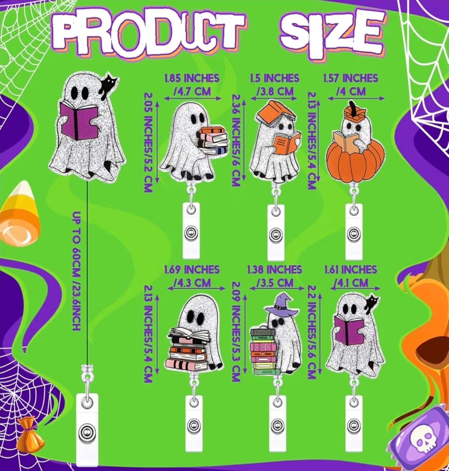 Halloween Badge Reels Bookish Ghost Glow in The Dark Funny Reading Spooky Badge - Thumbnail 3