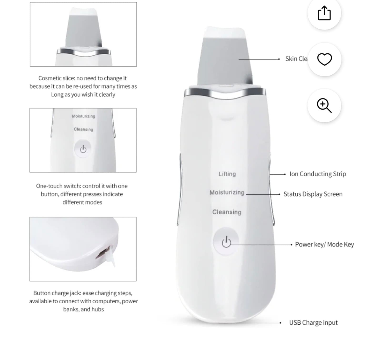 Ultrasonic Face Skin Scrubber Facial Cleaner Skin Peeling Blackhead Removal Revi - Image 1