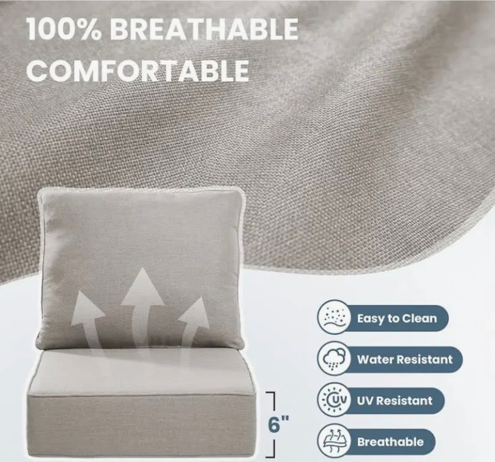 Outdoor Wicker Furniture Cushion Set, 24 x 24 x 6 Thicken Deep Seat Patio Chair - Thumbnail 5