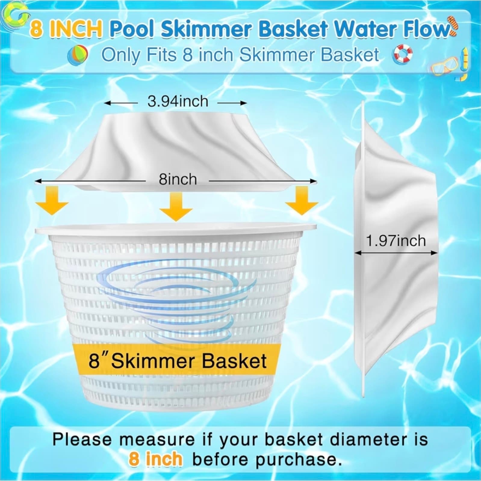 Turbo Pool Skimmer Basket, 8" Funnel Design Turbocharges Skimmer Basket Vortex w - Thumbnail 3
