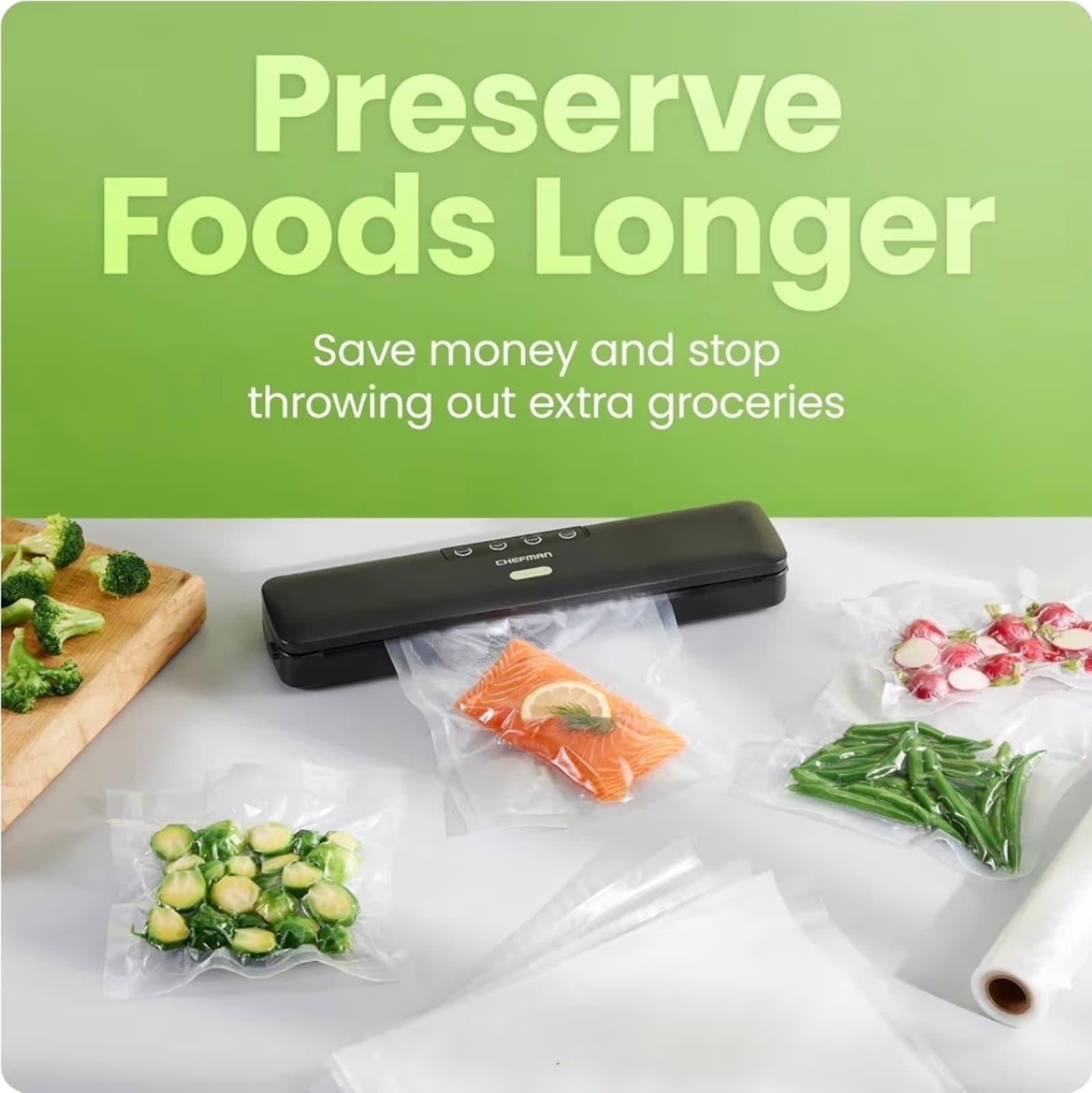 Chefman Food Vacuum Sealer Machine, Compact Vacuum Sealer with Moist & Dry Setti - Thumbnail 2