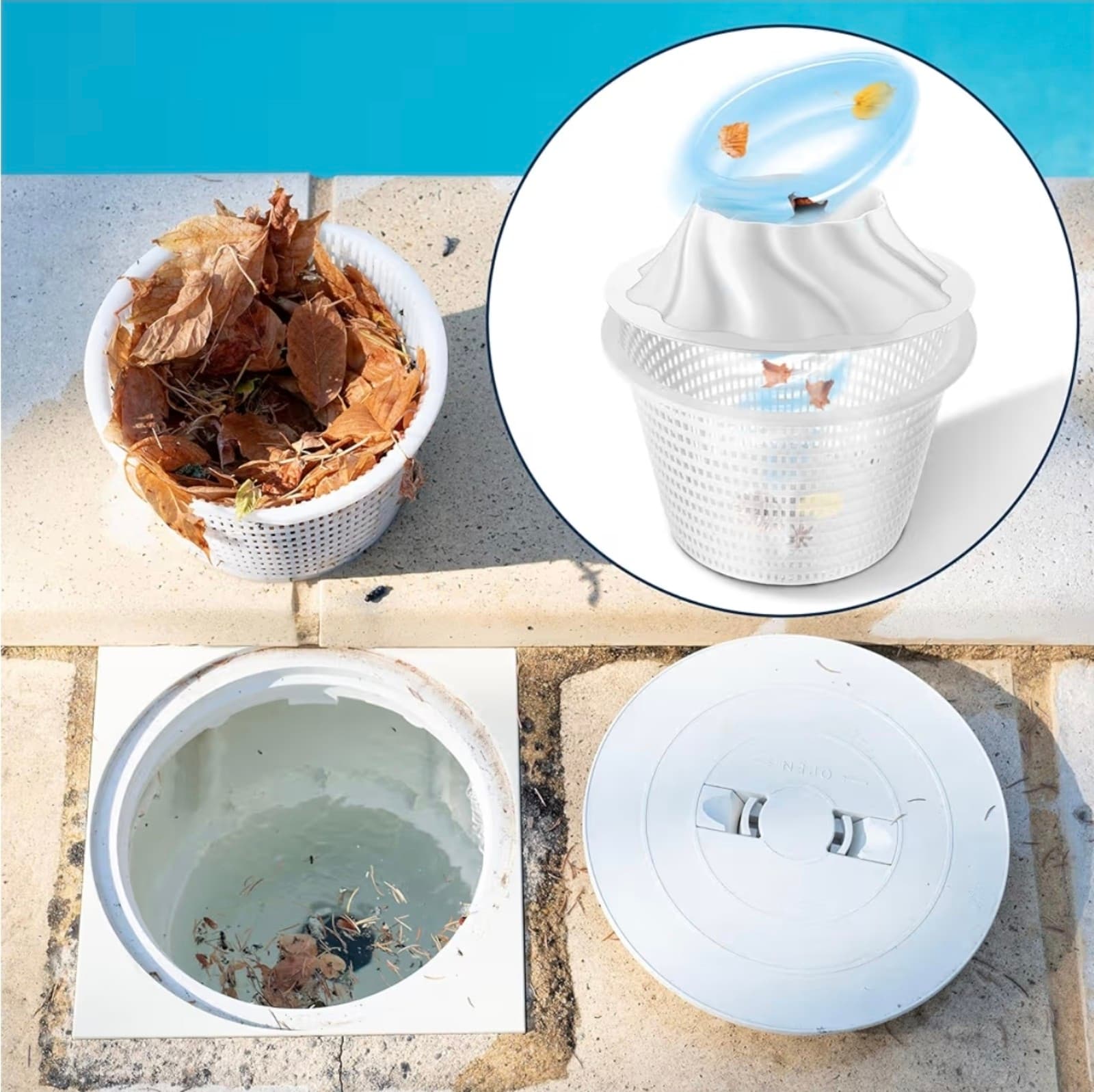 Turbo Pool Skimmer Basket, 8" Funnel Design Turbocharges Skimmer Basket Vortex w - Thumbnail 2