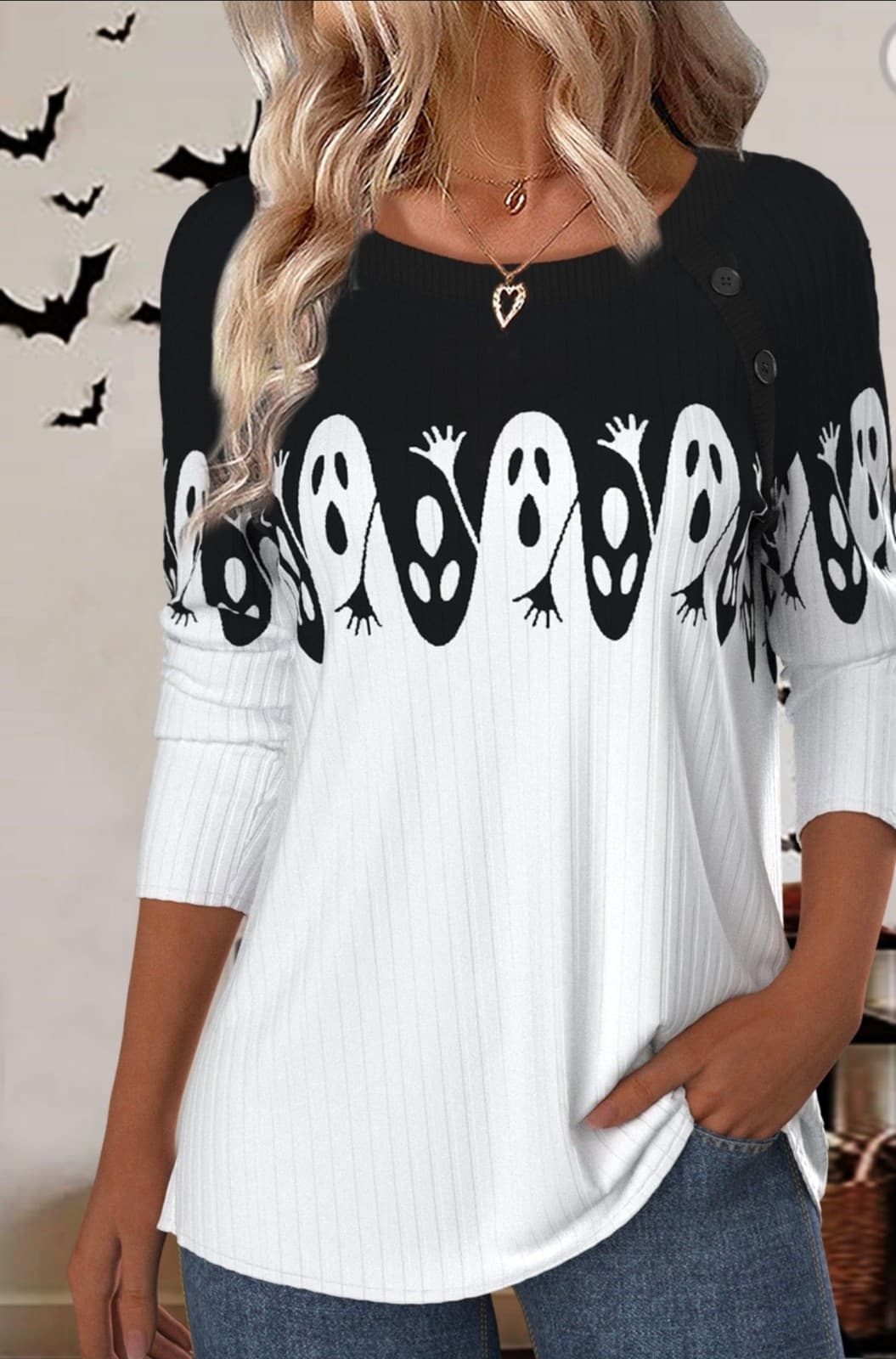 Halloween Ghost Sweater sz Large - Image 1