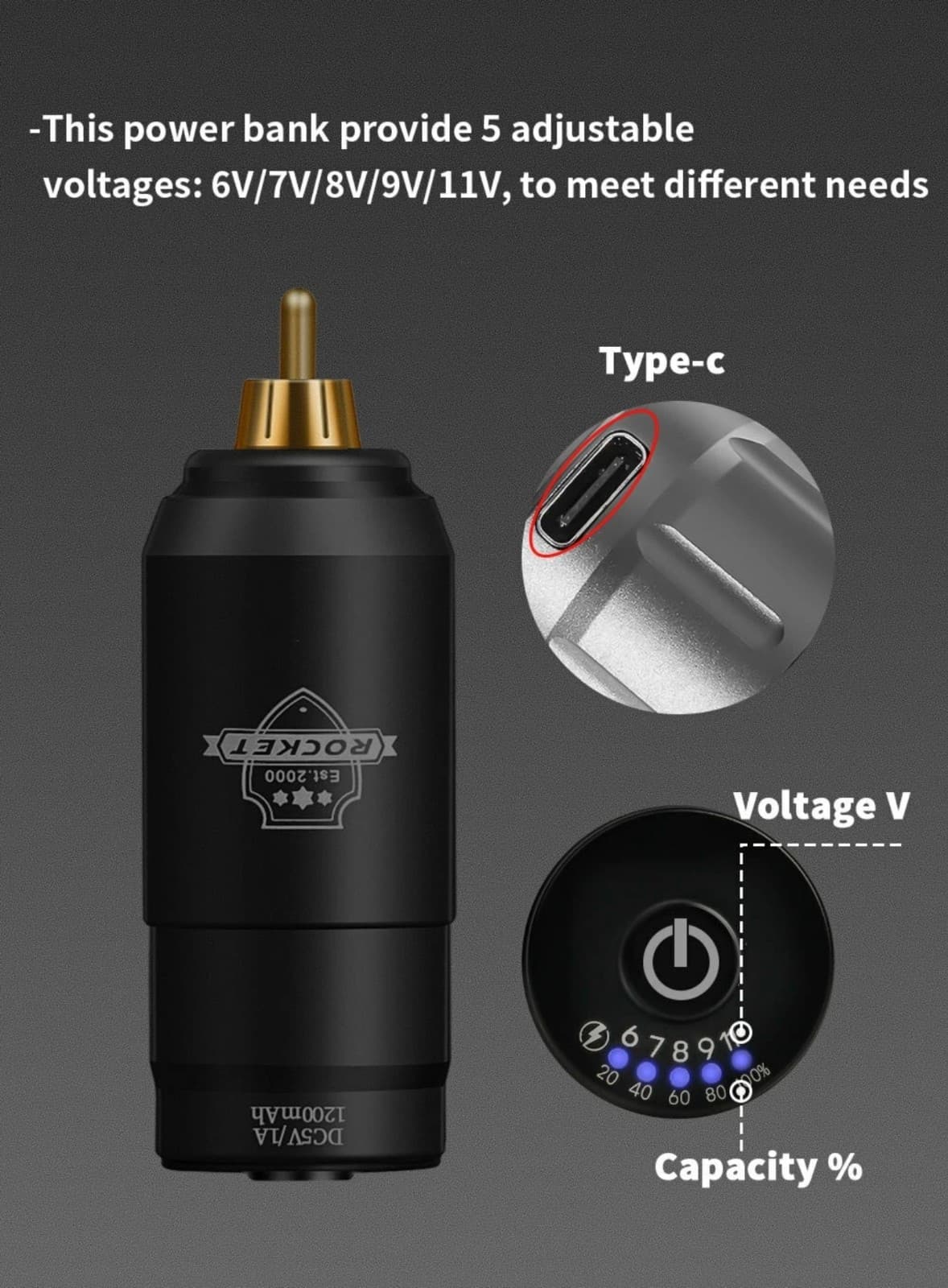 Mini Wireless Tattoo Battery Pack Power Supply For RCA Rotary Tattoo Machine - Thumbnail 4