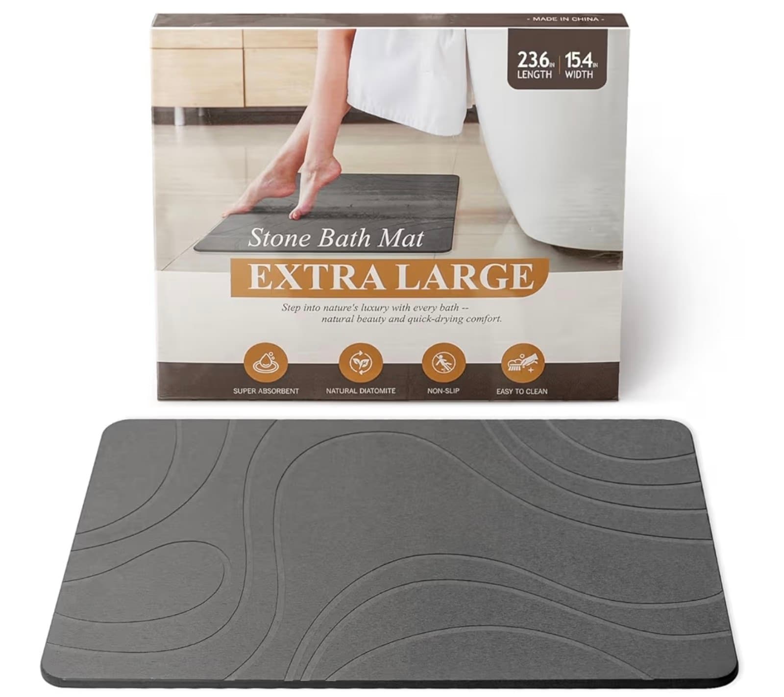 Quick Dry Stone Bath Mat for Bathroom Non Slip Diatomaceous Earth Shower Bath Ma - Image 1
