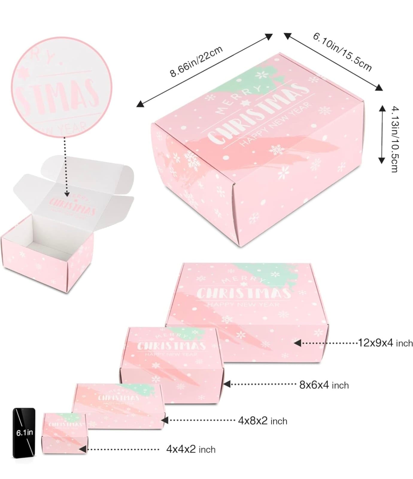25 Pack 8x6x4 inch Christmas Gift Box with Lid, Corrugated Cardboard Shipping Bo - Image 1