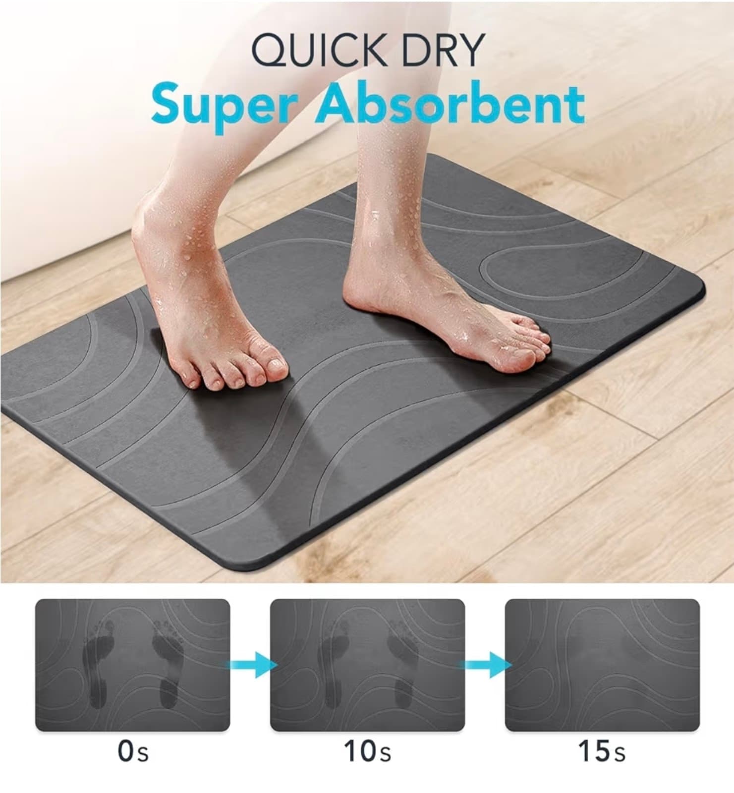 Quick Dry Stone Bath Mat for Bathroom Non Slip Diatomaceous Earth Shower Bath Ma - Thumbnail 3