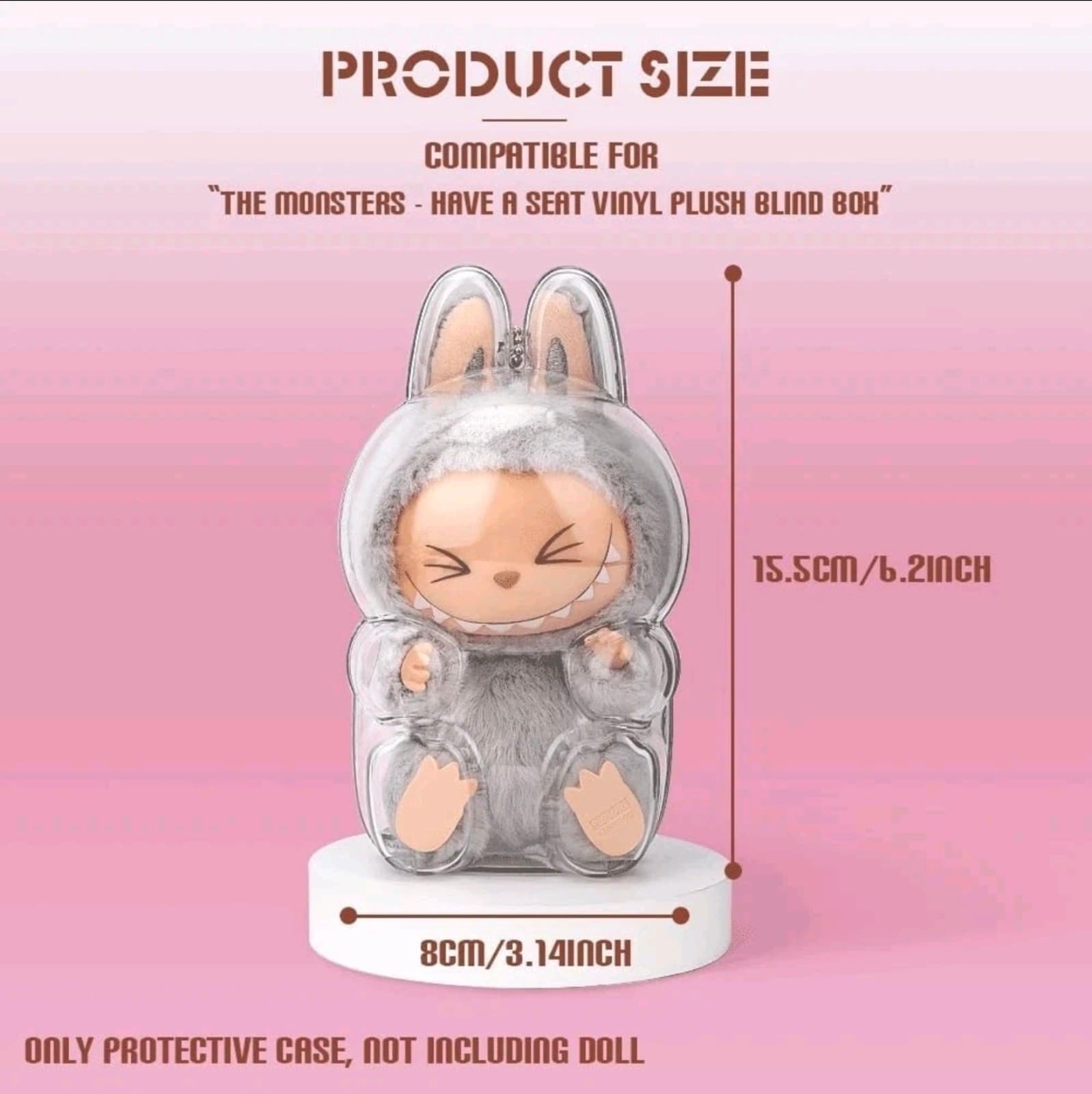 Labubu Clear Protective Display Case The Monsters Plastic Cover Stand + Sit - Thumbnail 5