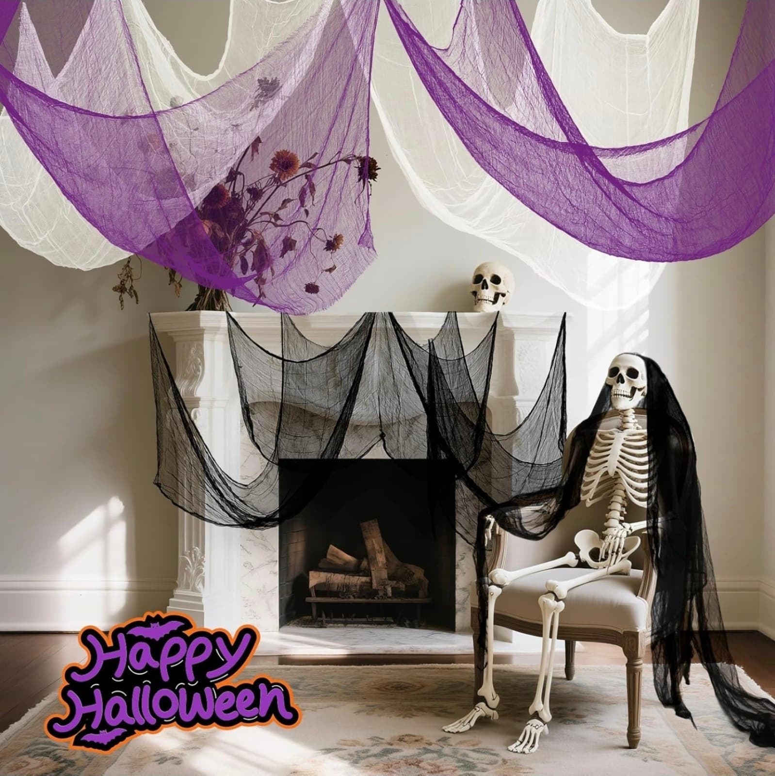 Halloween Creepy Cloth 30x72 Inch Black White Purple Spooky Fabric Cloth Indoor - Thumbnail 6