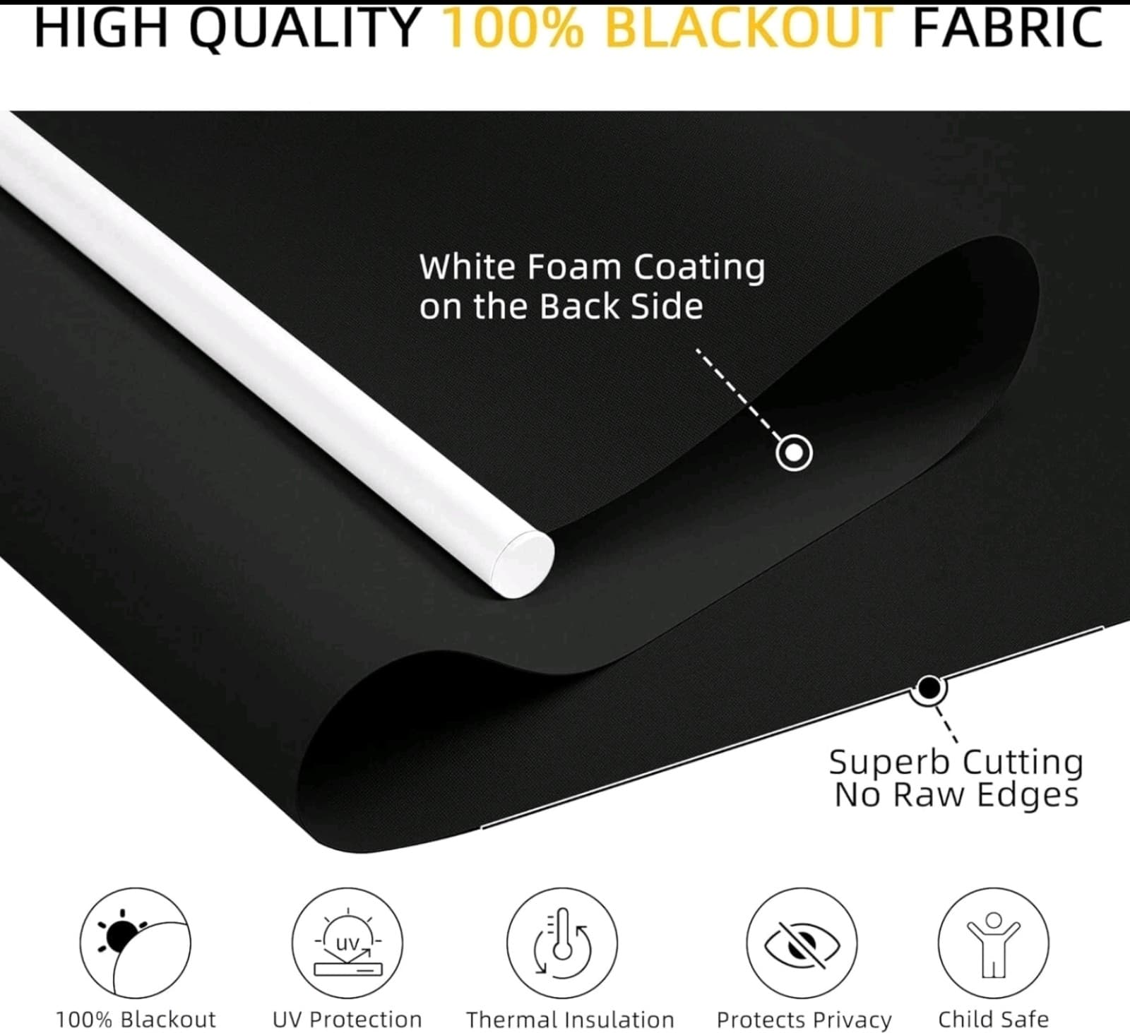 Cordless Free 100% Blackout Blind Roller Window Shade Black 52W x 72H - Thumbnail 3