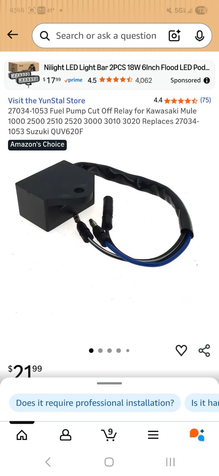 Fuel Pump Cut Off Relay for Kawasaki Mule 1000 2500 2510 2520 3000 3010 3020 Rep - Image 1