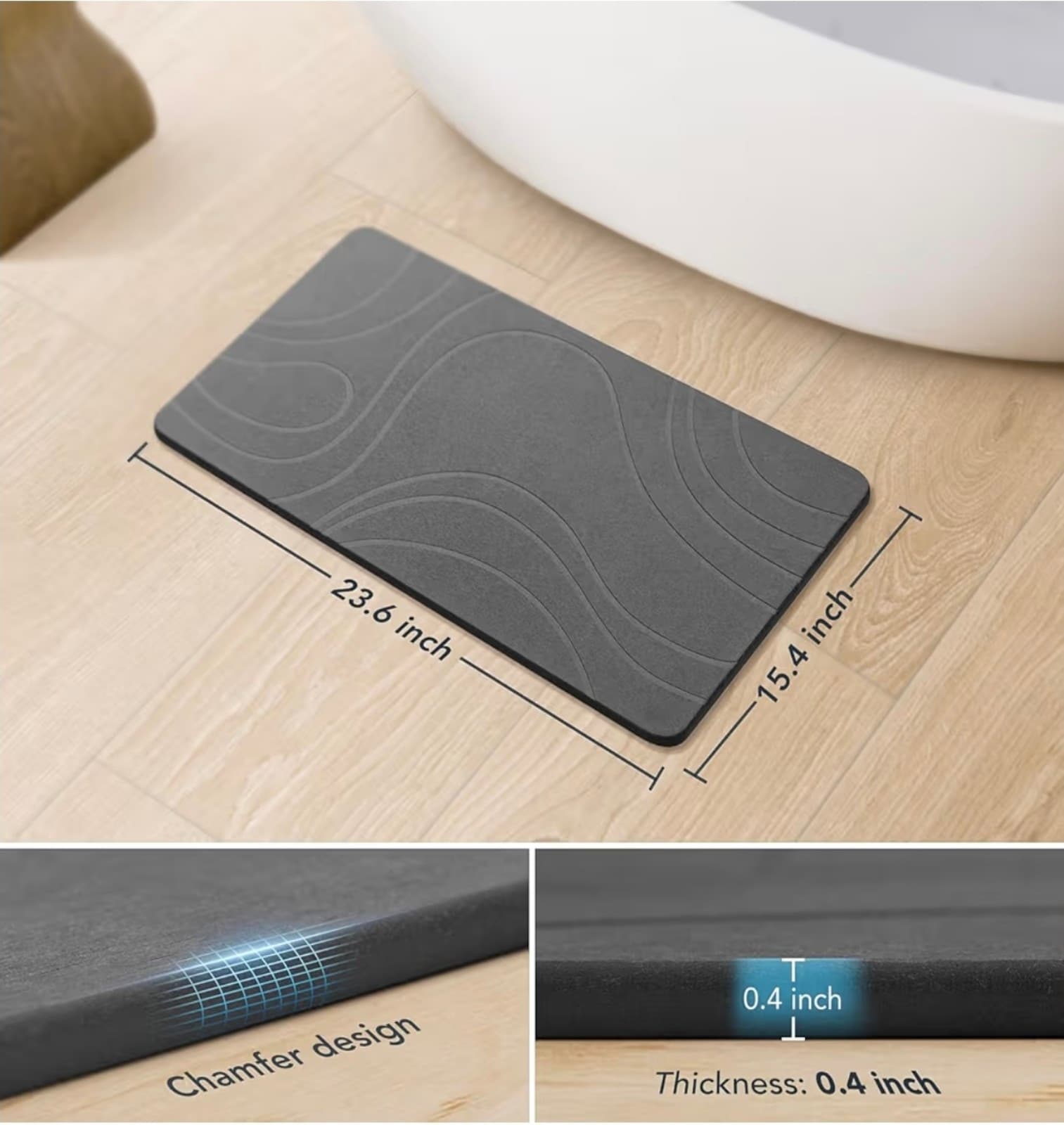 Quick Dry Stone Bath Mat for Bathroom Non Slip Diatomaceous Earth Shower Bath Ma - Thumbnail 2