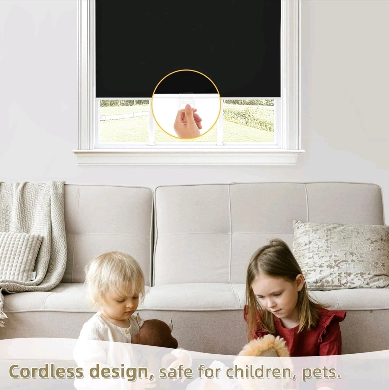 Cordless Free 100% Blackout Blind Roller Window Shade Black 52W x 72H - Thumbnail 5