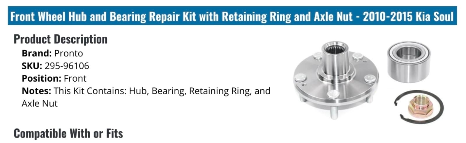 Front Wheel Hub & Bearing Repair Kit 2010-2015 Kia Soul - Thumbnail 2