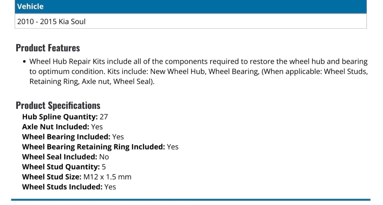 Front Wheel Hub & Bearing Repair Kit 2010-2015 Kia Soul - Thumbnail 3
