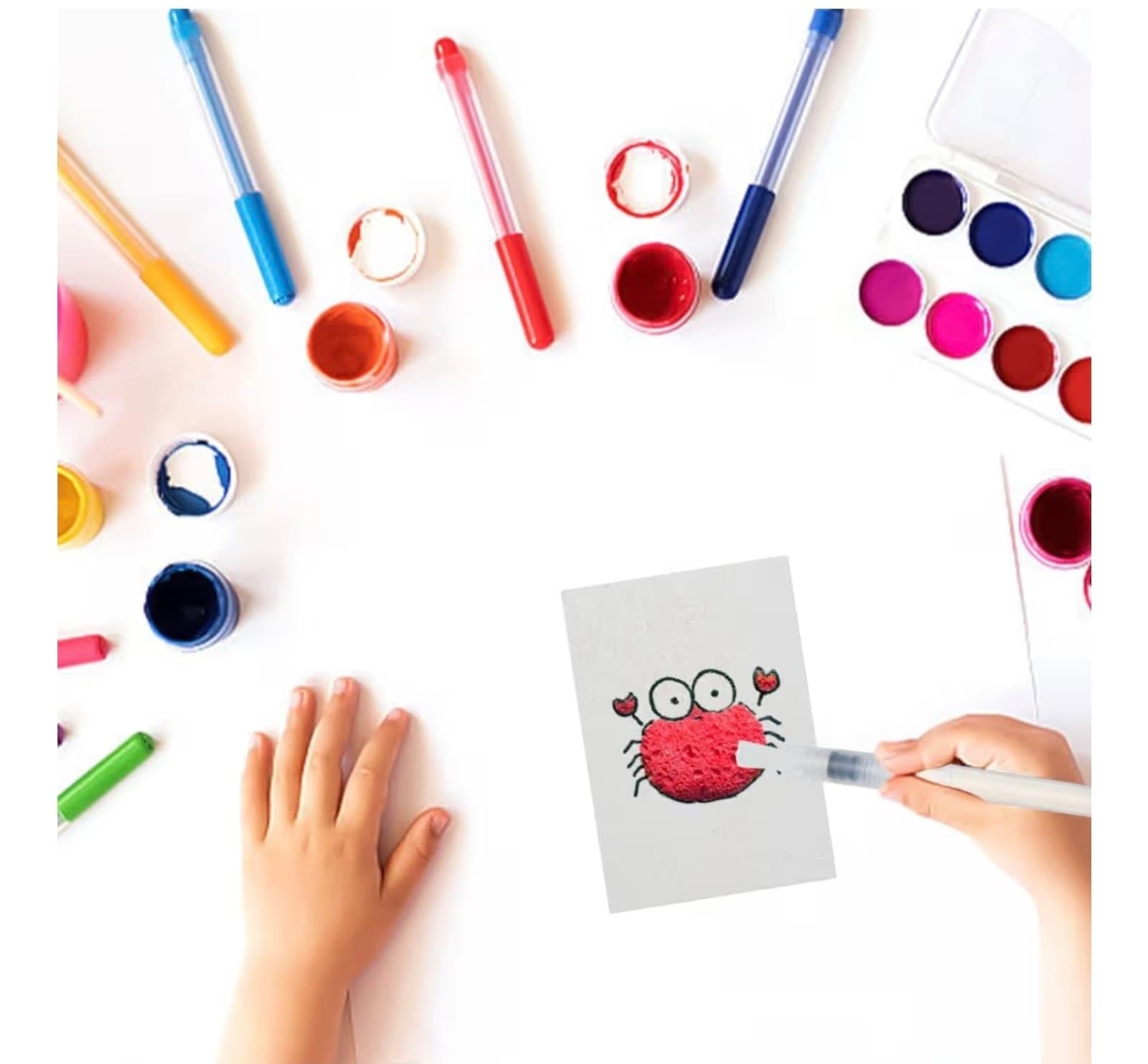 Drawing Foam Texture Papers with 6 Water Brush Pens 3D Square Round Flower Heart - Image 1