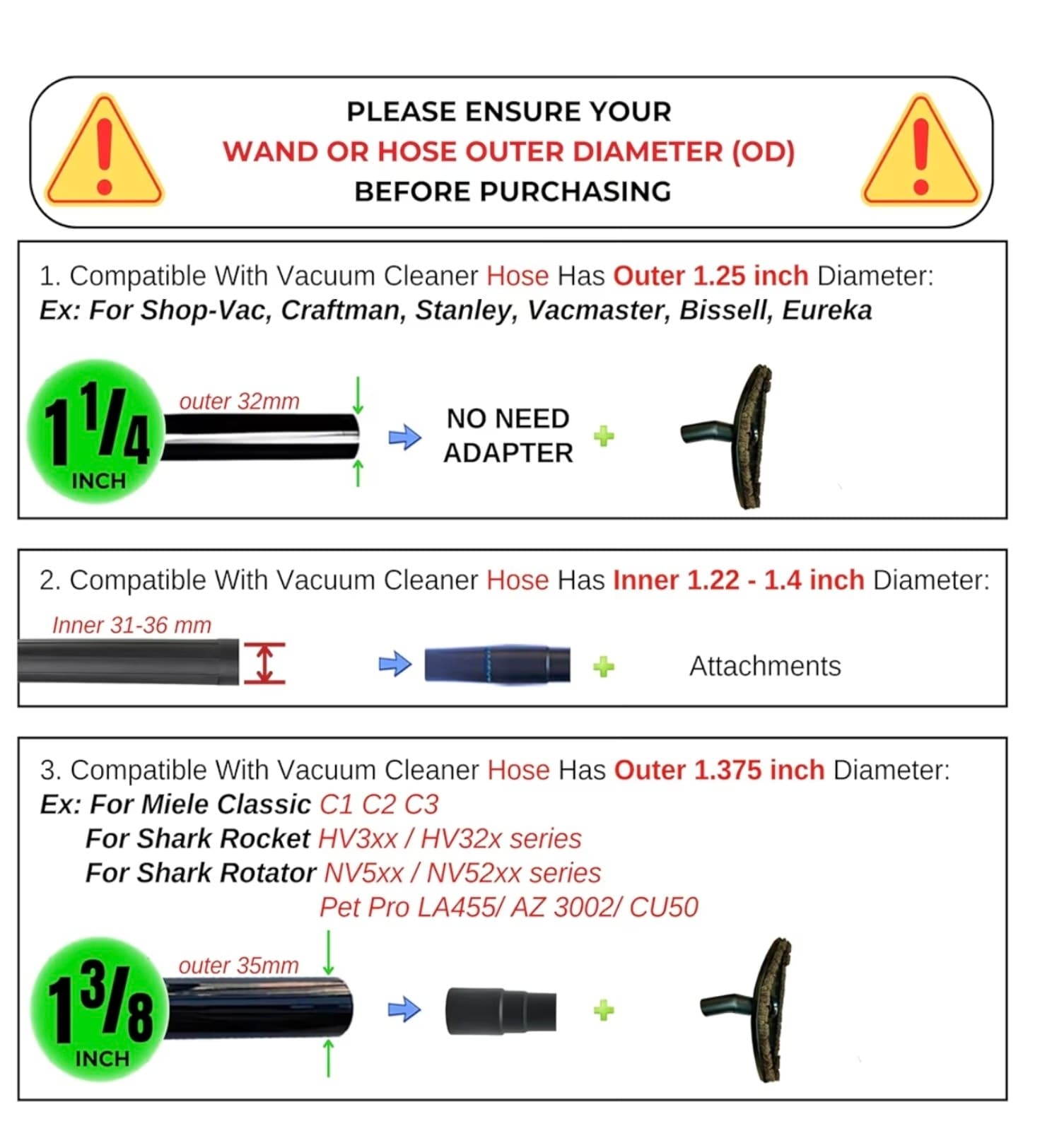 Replacement Vacuum Brush Head With 32MM Connection & 1-3/8-Inch to 1-1/4-Inch Ad - Thumbnail 3