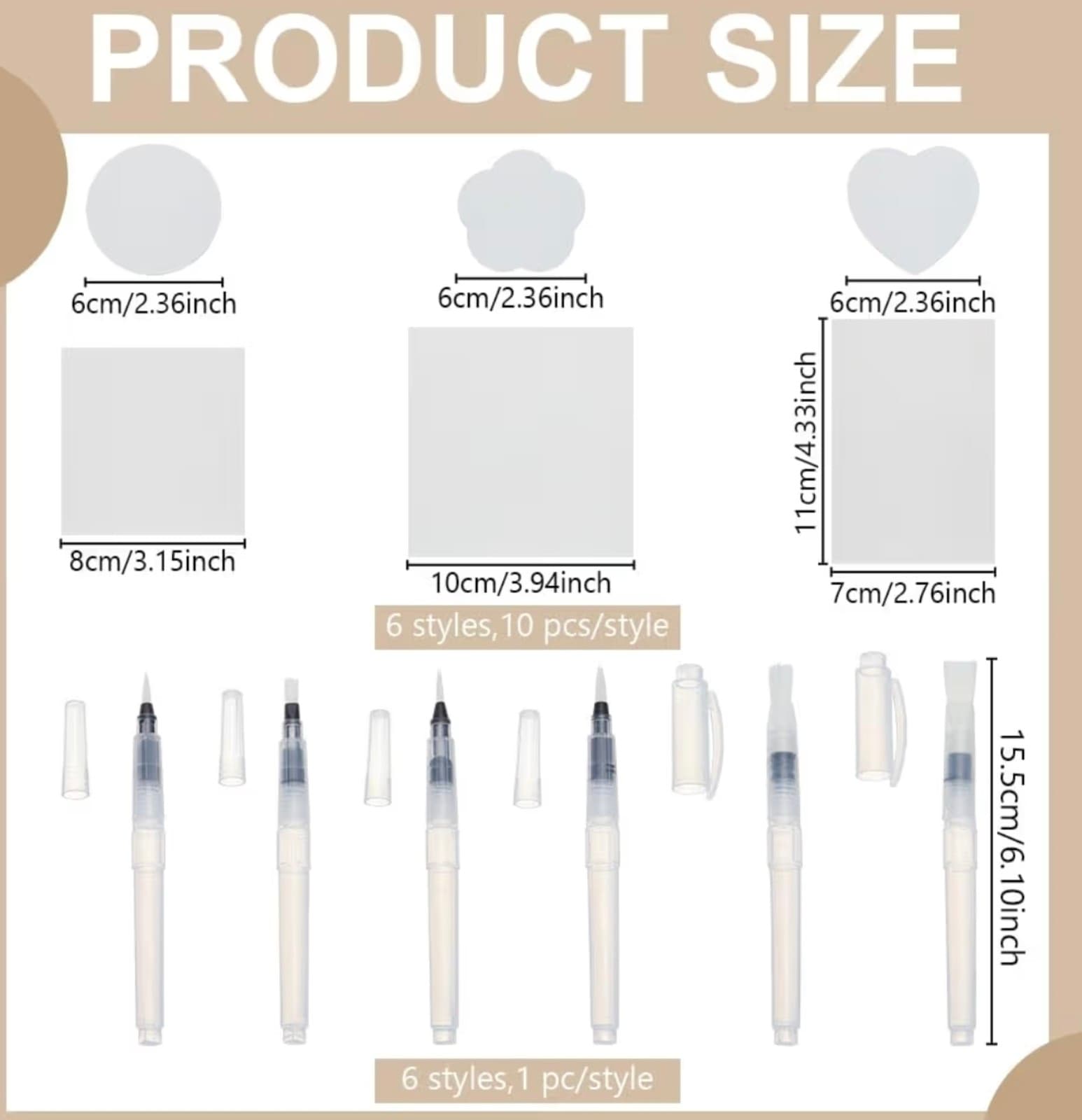 Drawing Foam Texture Papers with 6 Water Brush Pens 3D Square Round Flower Heart - Thumbnail 2