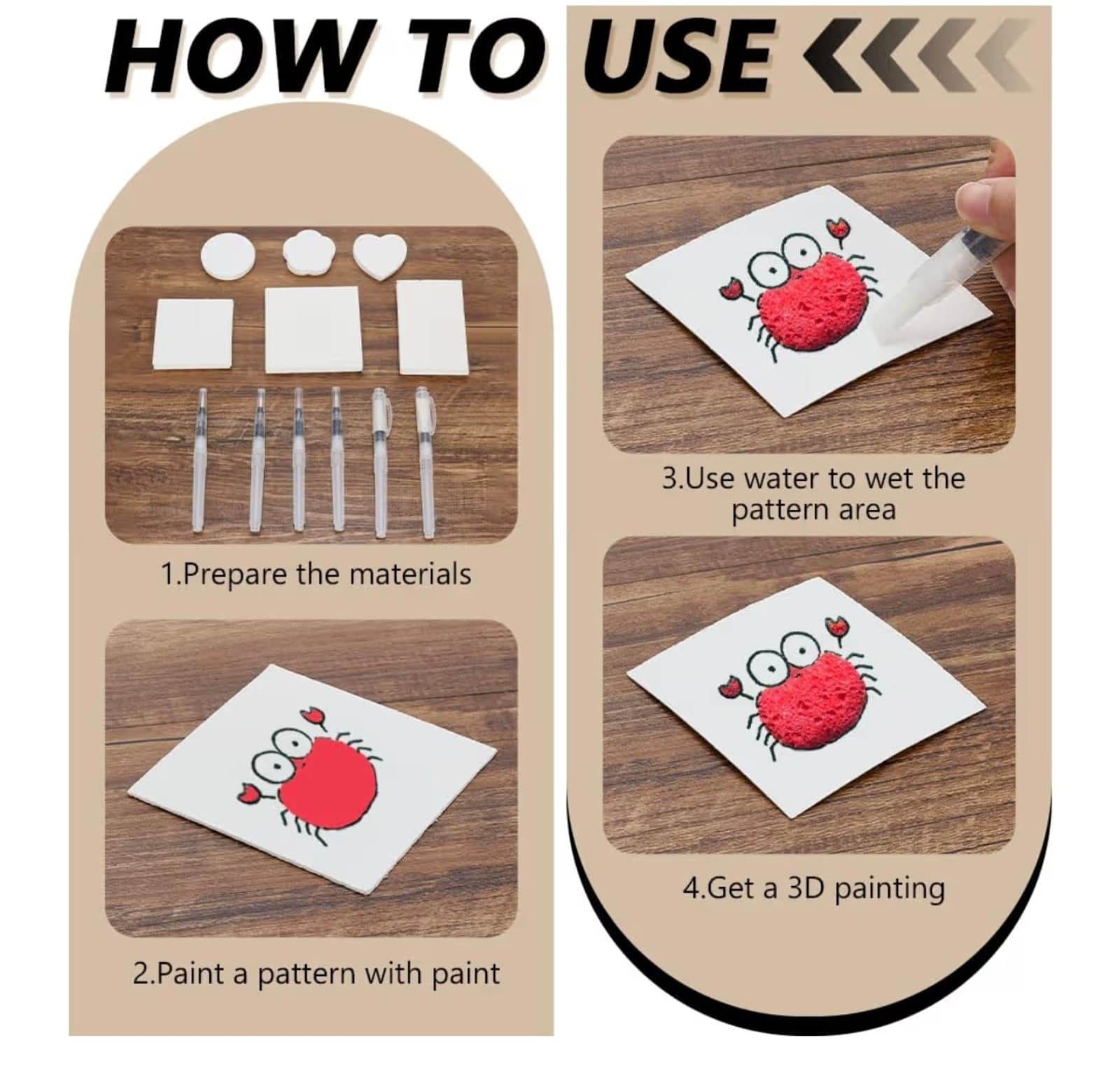Drawing Foam Texture Papers with 6 Water Brush Pens 3D Square Round Flower Heart - Thumbnail 3