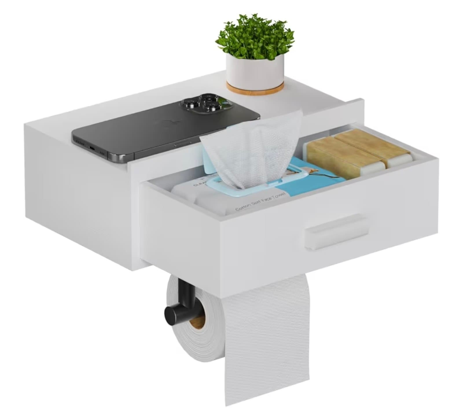 Toilet Paper Holder with Drawer White - Image 1