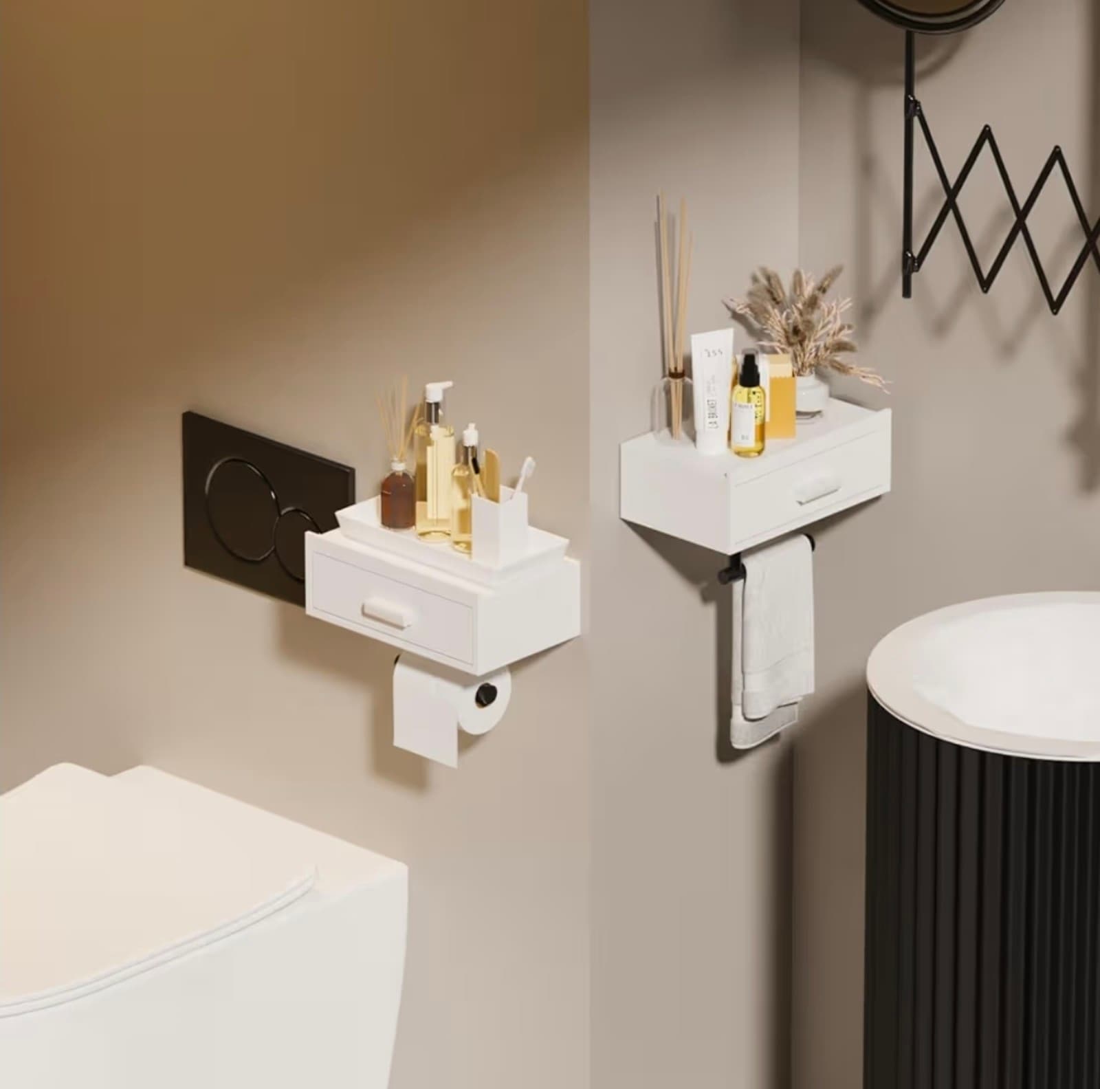 Toilet Paper Holder with Drawer White - Thumbnail 2